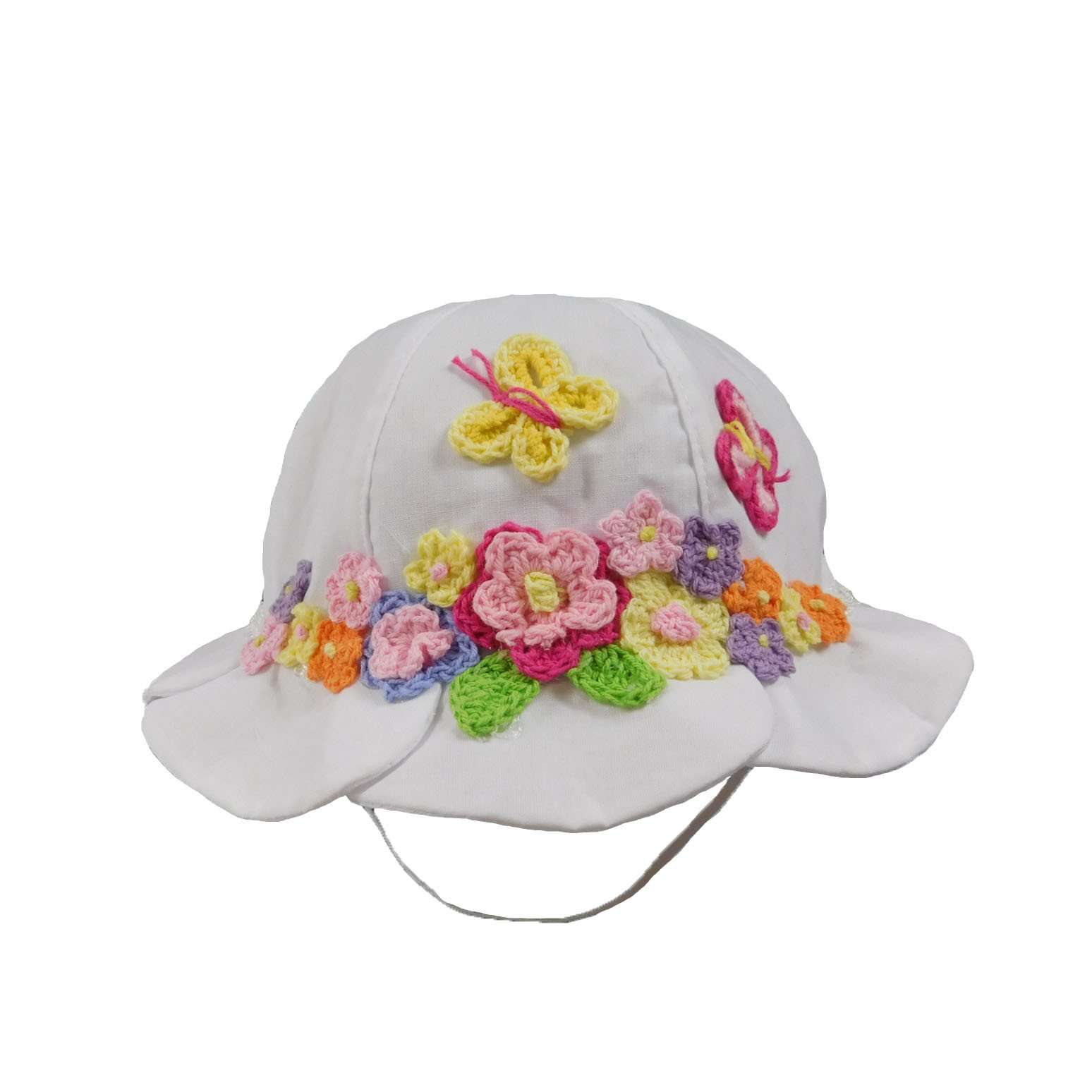 White Summer Hat with Crochet Flowers Bucket Hat HHkids    