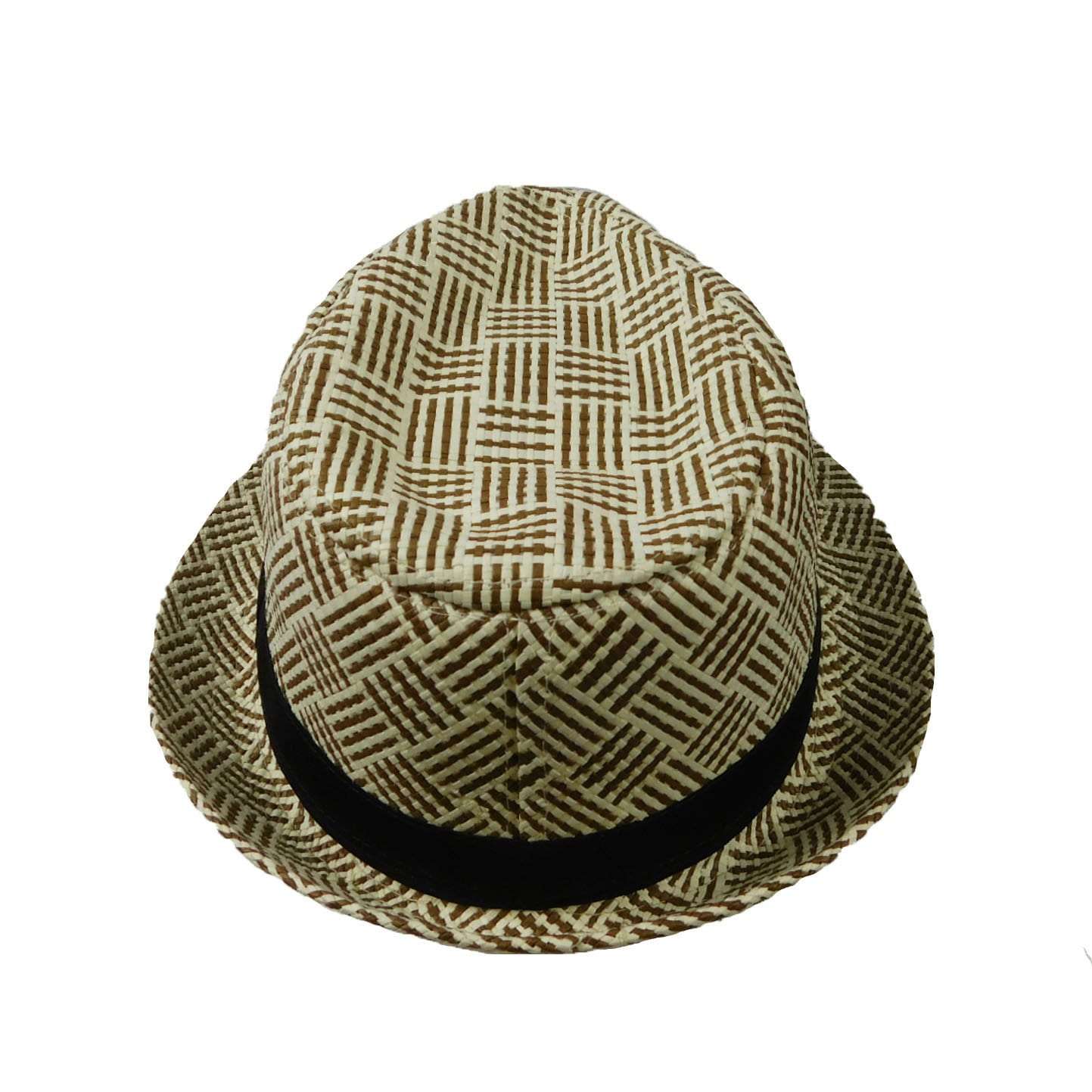 Summer Trilby Fedora Hat with Crossbar Pattern Fedora Hat JEL    