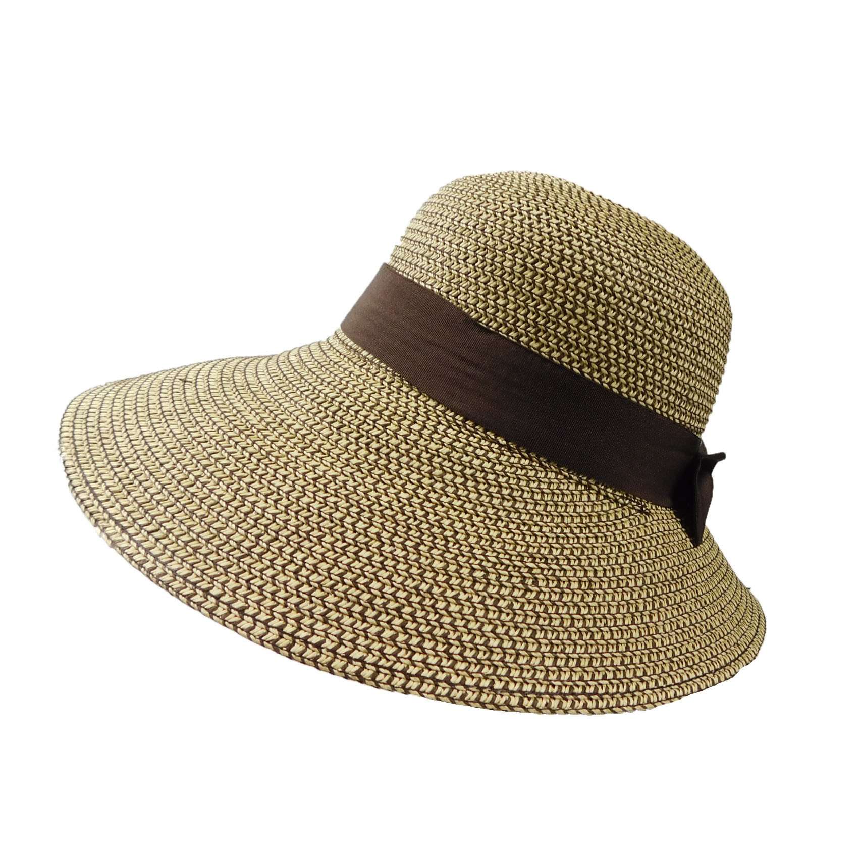 Downturned Big Brim Asymmetrical Summer Hat Wide Brim Hat JEL WSPS608BN Brown tweed  