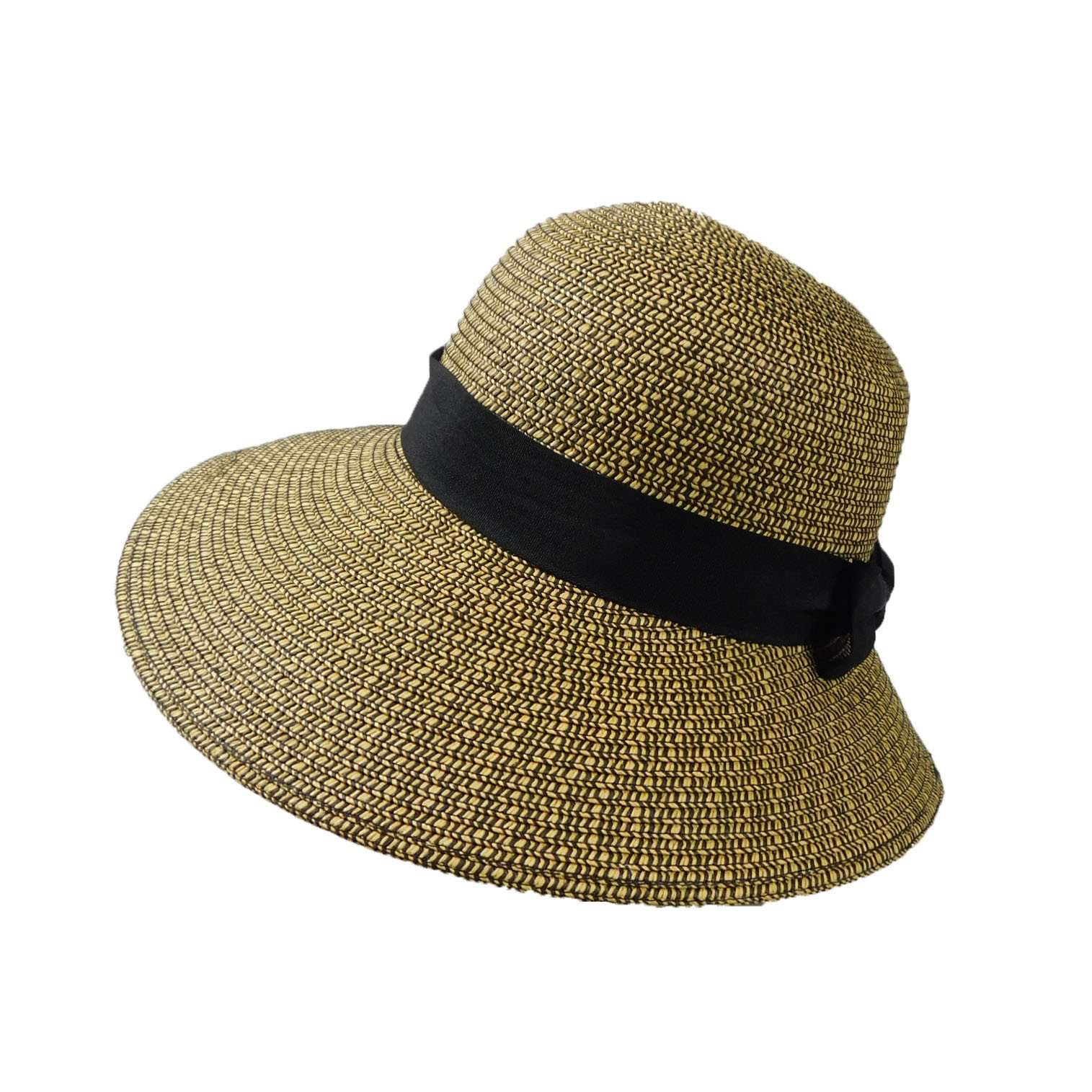 Downturned Big Brim Asymmetrical Summer Hat Wide Brim Hat JEL WSPS608BK Black tweed  