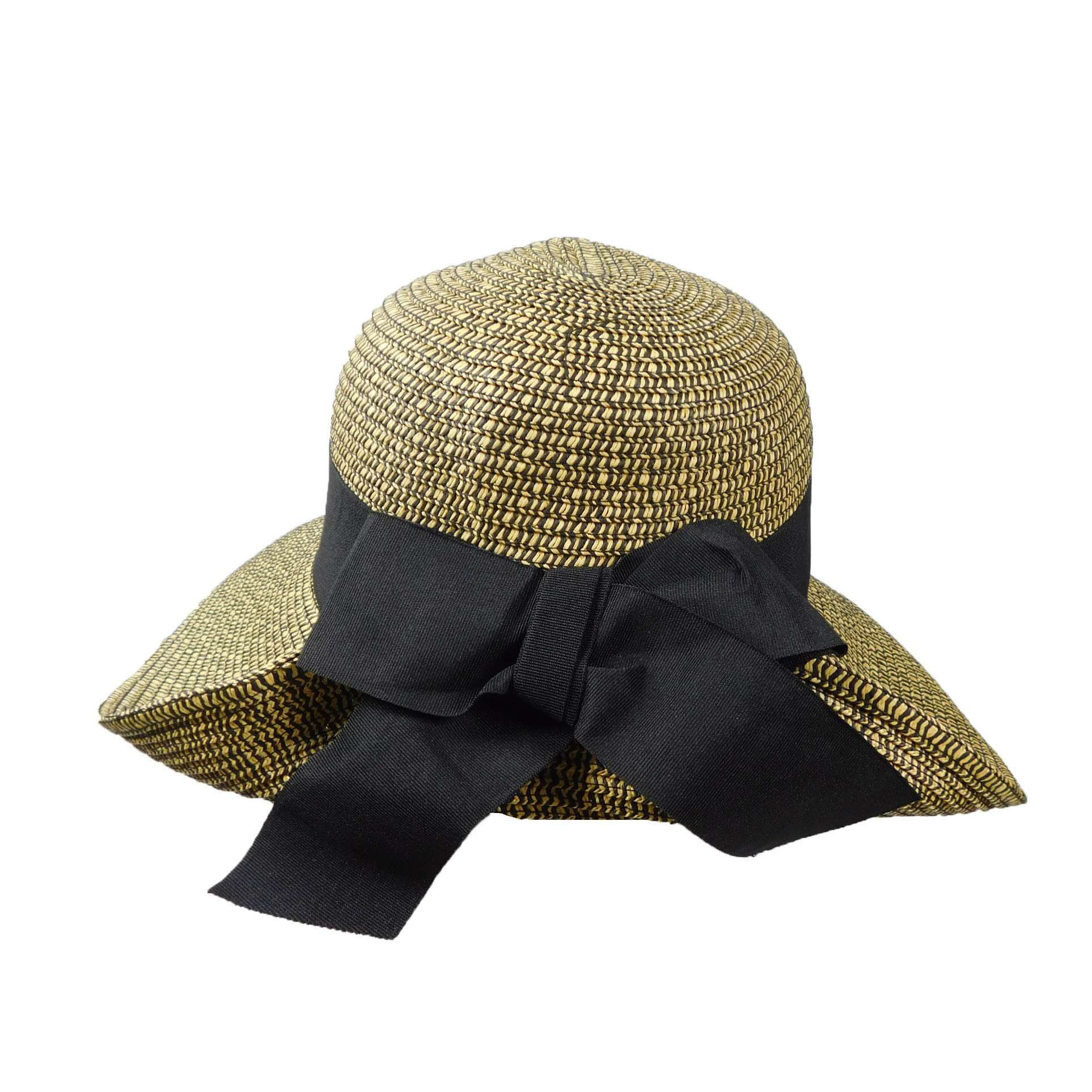 Folded Up Brim Summer Hat Wide Brim Hat JEL WSPS609BK Black tweed  