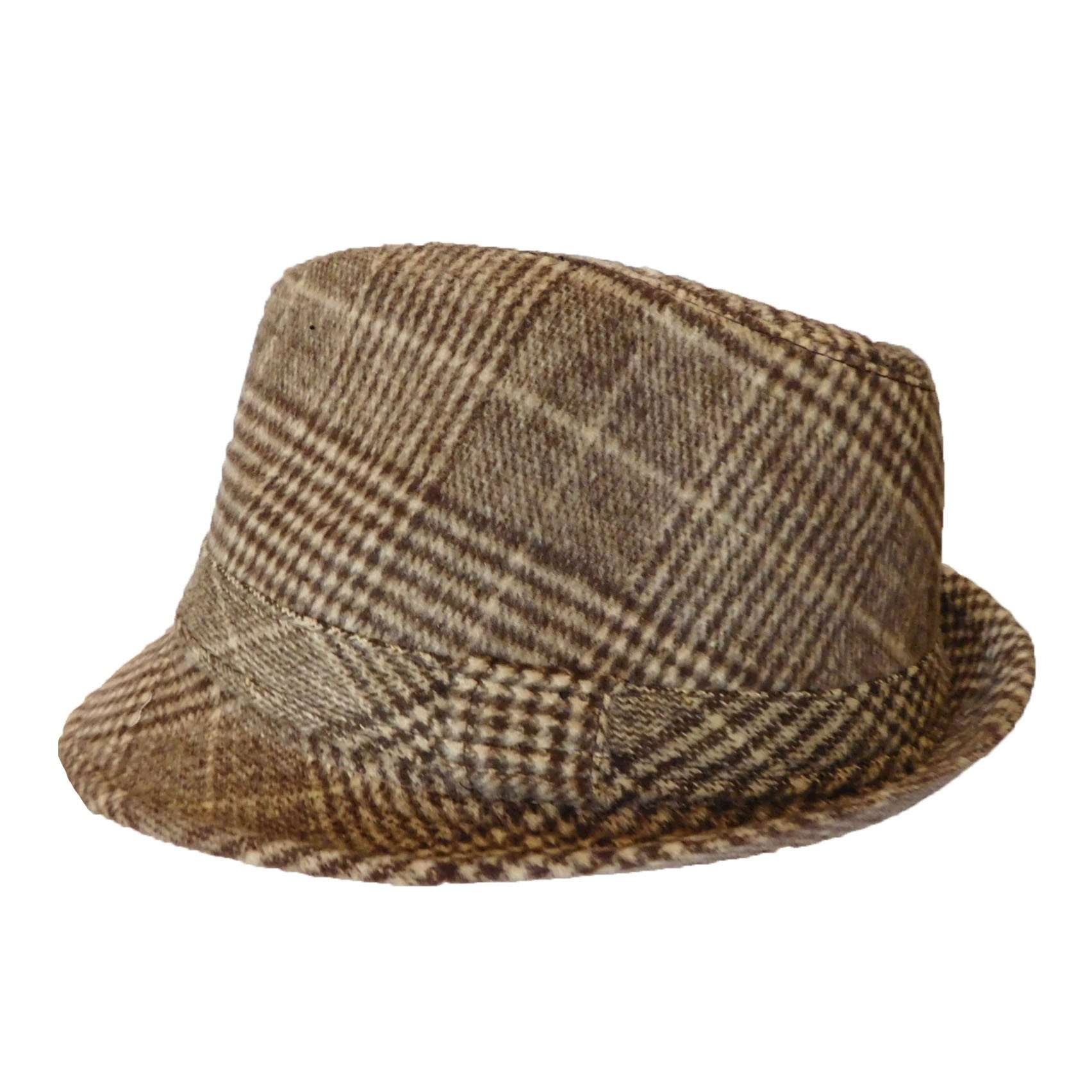 Plaid Winter Trilby Hat, Brown Fedora Hat JEL    