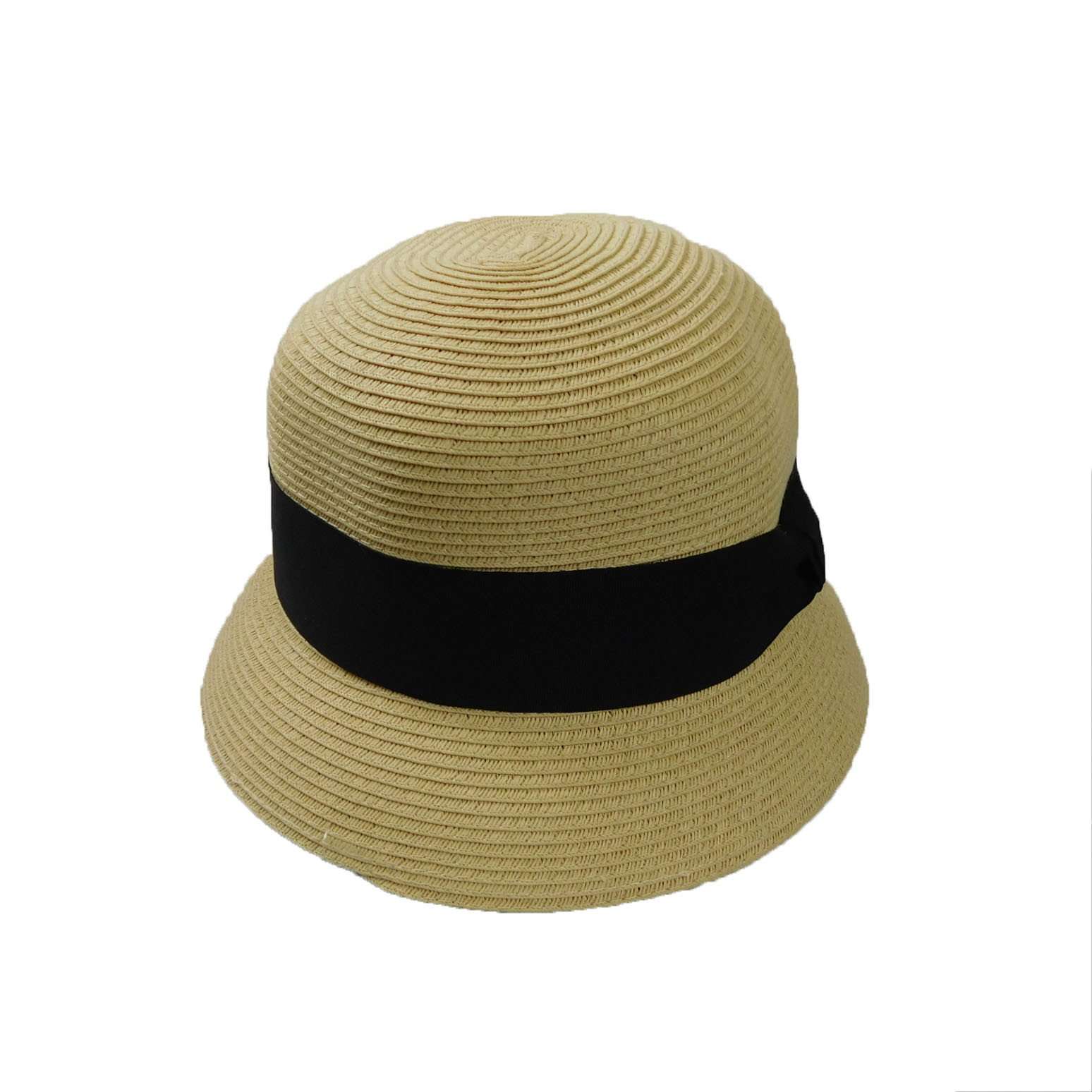 Summer Cloche with Wide Band Cloche Boardwalk Style Hats WSPS563BK Natural and Black  