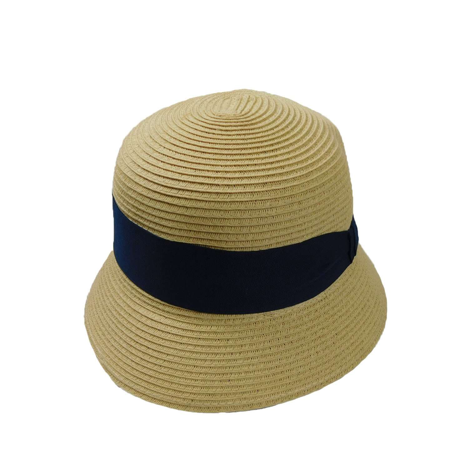 Summer Cloche with Wide Band Cloche Boardwalk Style Hats WSPS563NV Natural and Navy  