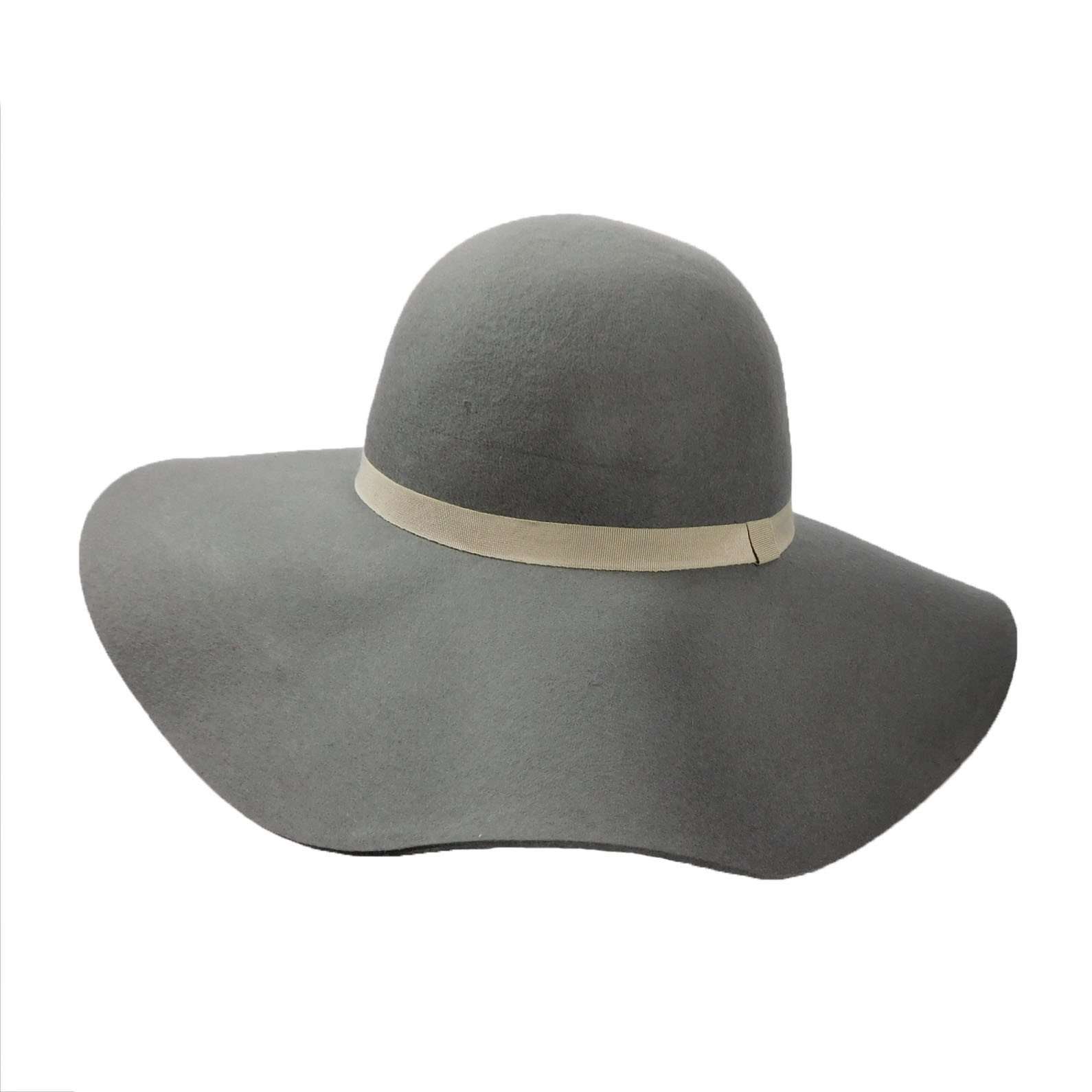Wool Felt Wide Brim Hat for Women Wide Brim Sun Hat Boardwalk Style Hats WWWF264GY Light grey Medium (57 cm) 