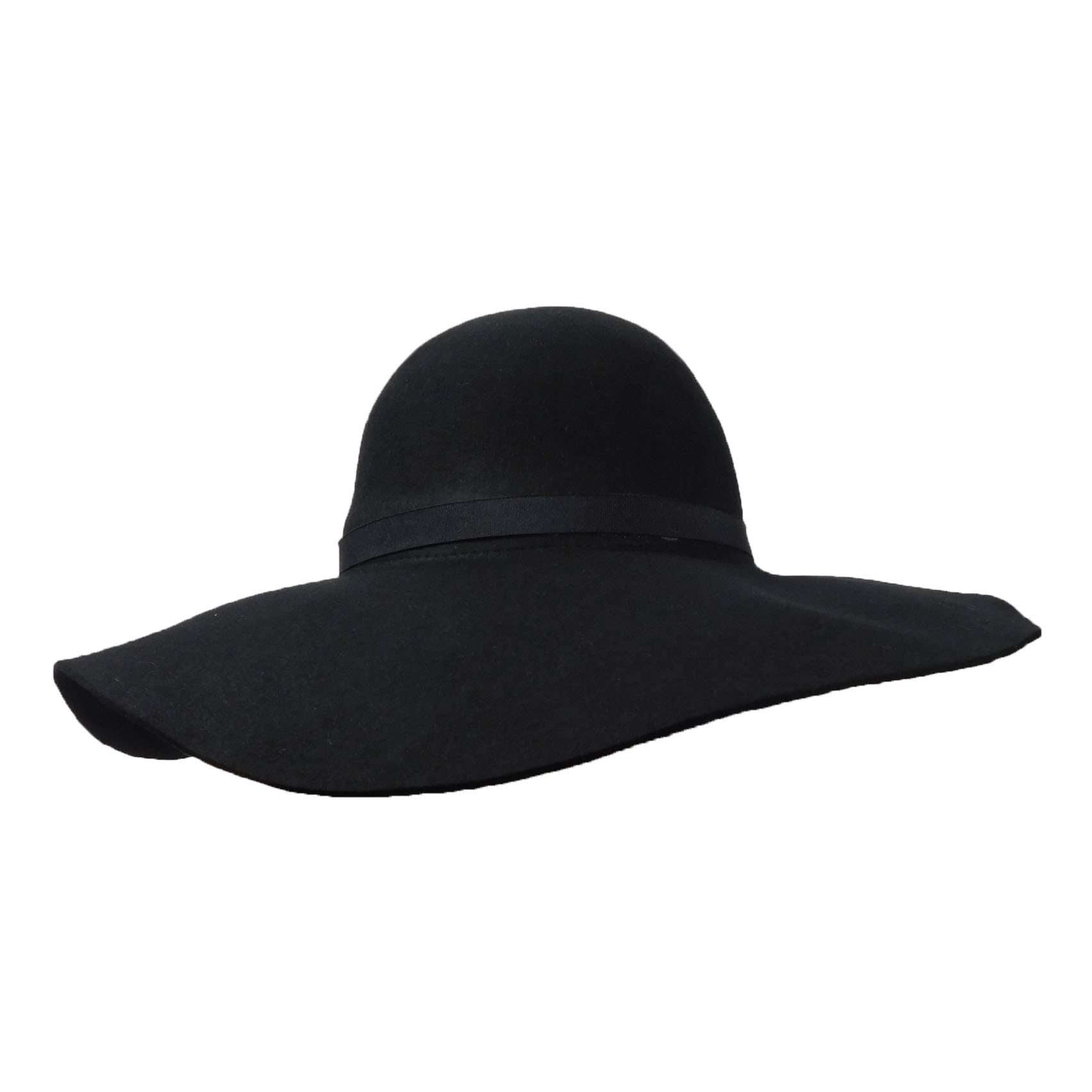 Wool Felt Wide Brim Hat for Women Wide Brim Sun Hat Boardwalk Style Hats WWWF264BK Black Medium (57 cm) 