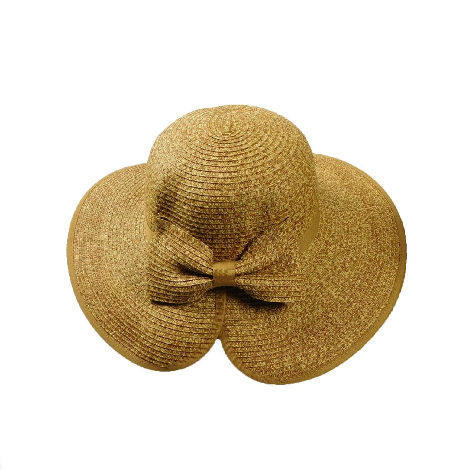 Split Brim Summer Hat with Bow - Boardwalk Style Beach Hats Wide Brim Hat Boardwalk Style Hats WSPS565BG Natural Tweed Medium (57 cm) 