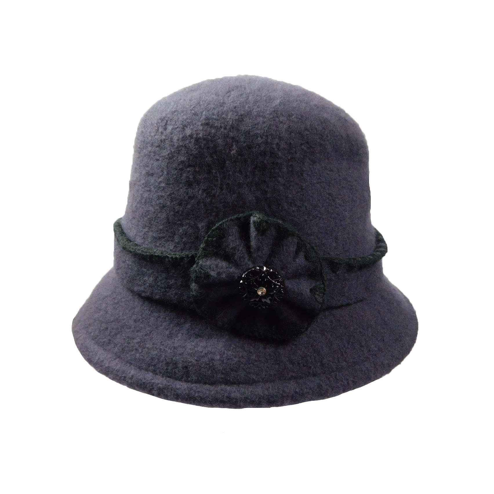 Boiled Wool Bucket Hat with Flower and Rhinestone Button, Bucket Hat - SetarTrading Hats 