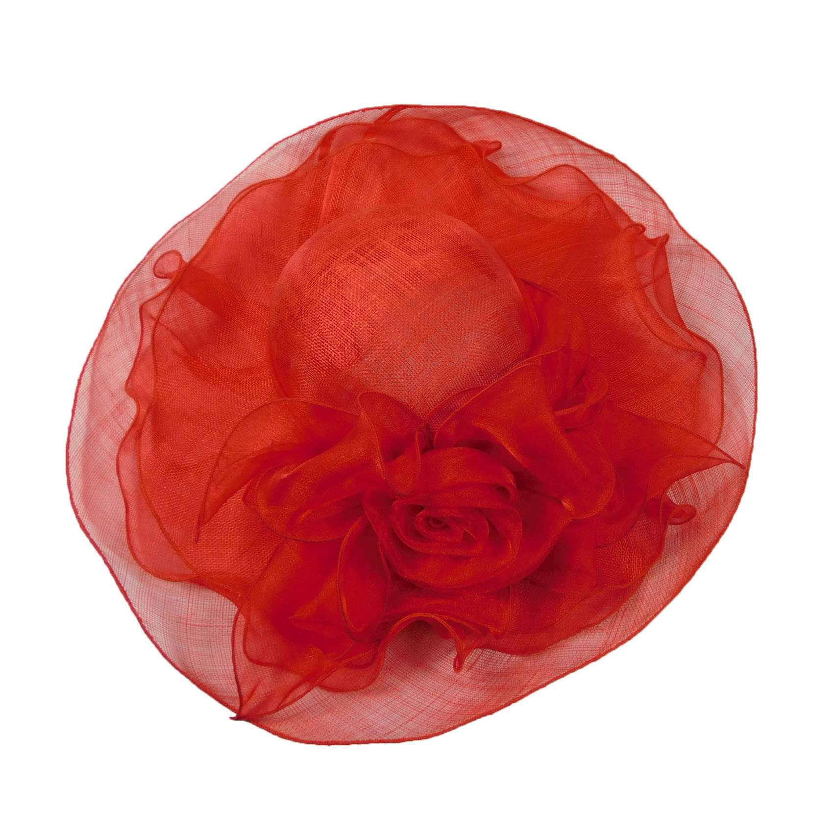 Sinamay Derby Hat with Ruffle Flower Accent Dress Hat Something Special LA WSSY786RD Red  