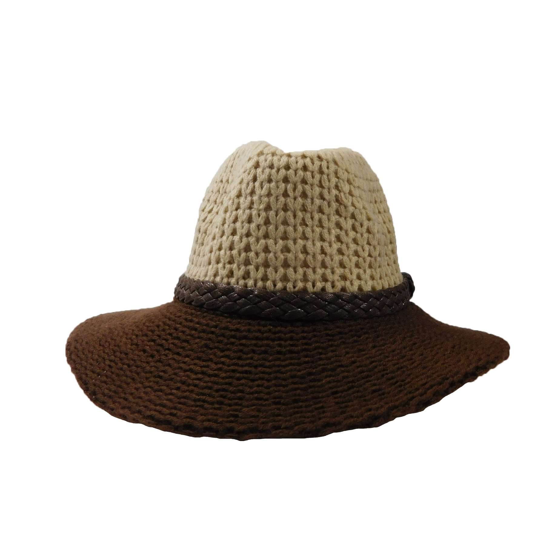 Knit Fedora Hat with Leather Band Fedora Hat Jeanne Simmons WWAK166BG Beige  