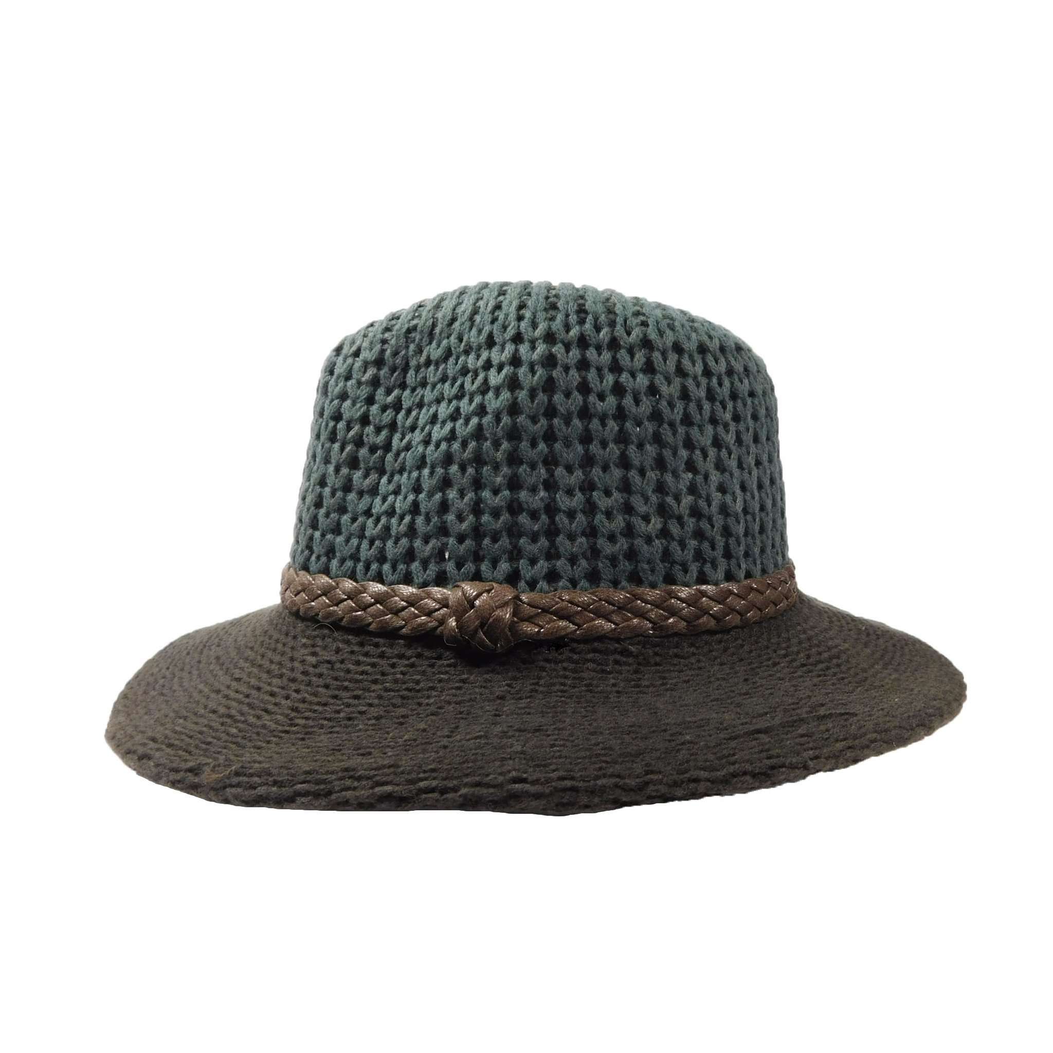 Knit Fedora Hat with Leather Band Fedora Hat Jeanne Simmons    