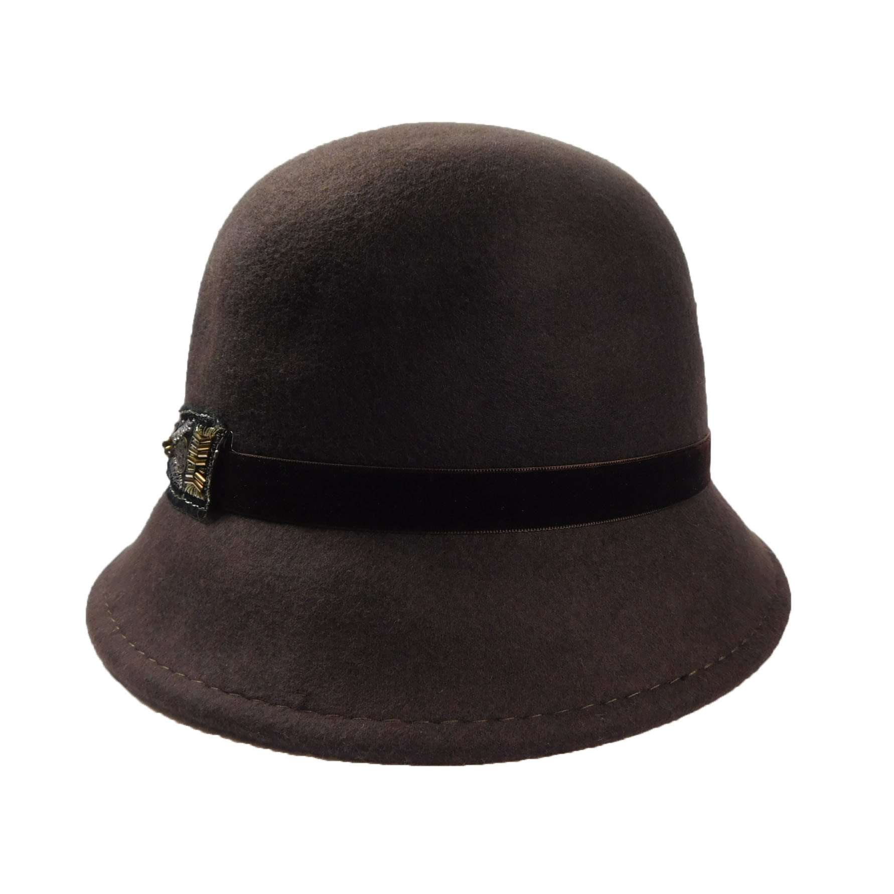 Wool Felt Cloche with Velvet Beaded Applique - Scala Collezione Cloche Scala Hats    