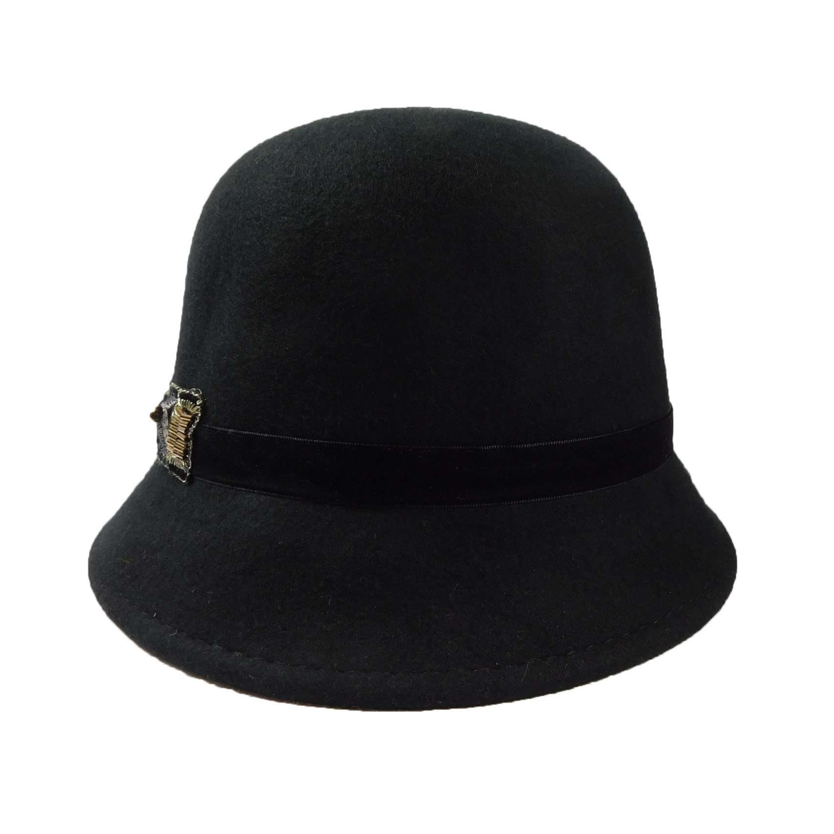 Wool Felt Cloche with Velvet Beaded Applique - Scala Collezione Cloche Scala Hats    