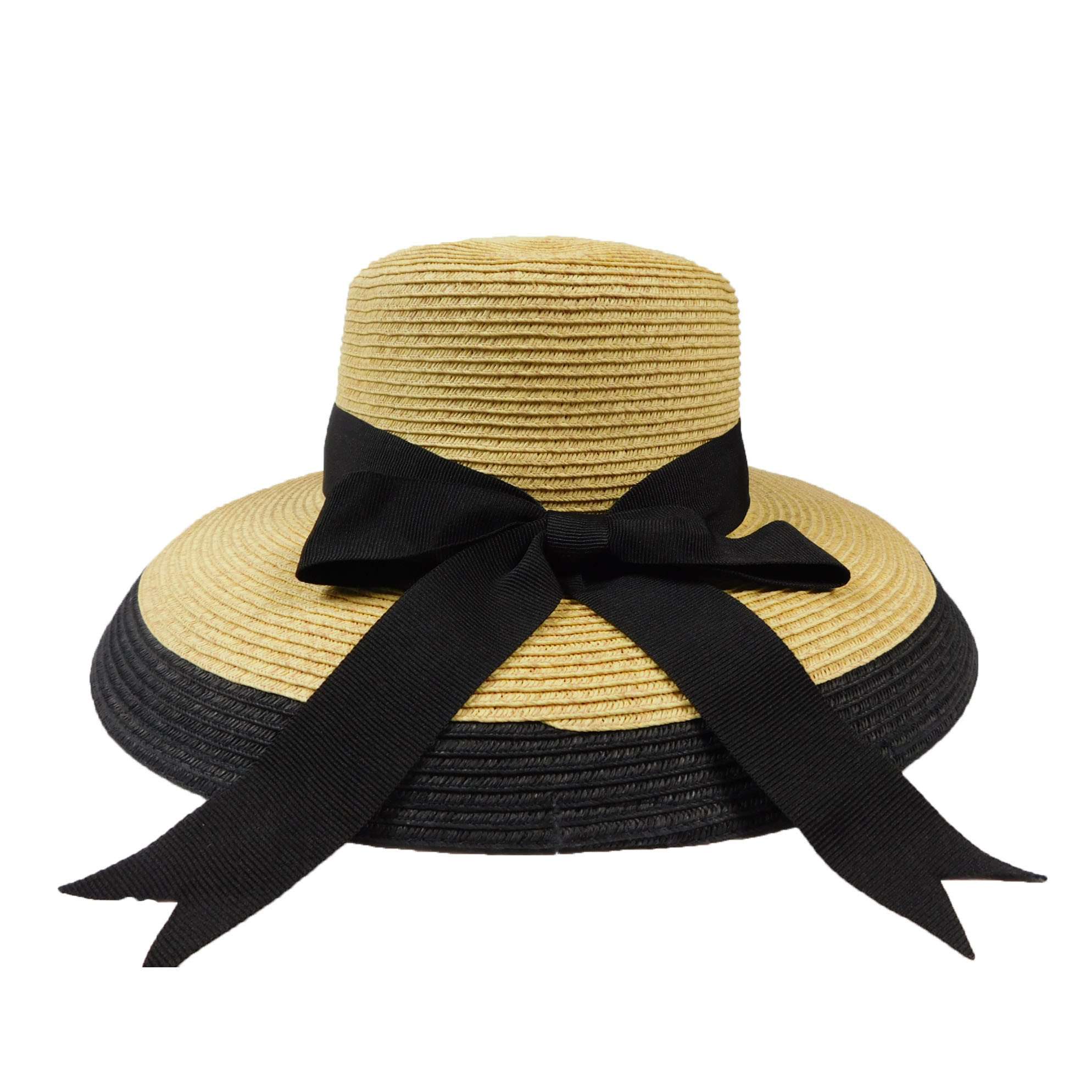Karen Keith Wide-Brim Straw Sun Hat with Black Trim Wide Brim Tweed Straw Gaucho Hat with Chin Cord - Karen  main image 4