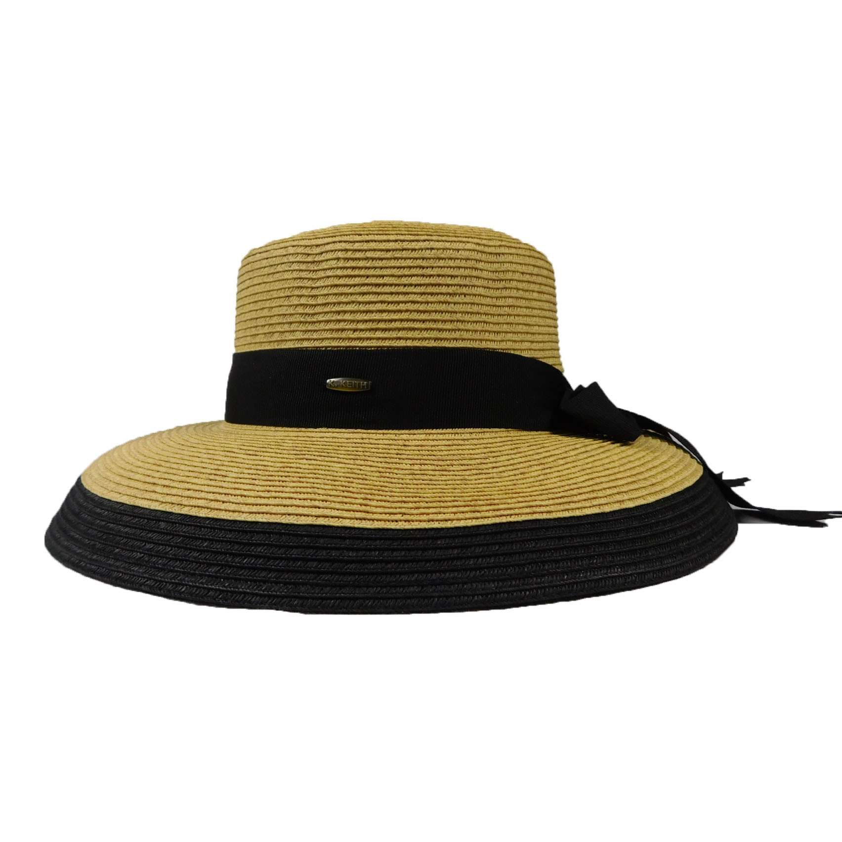 Karen Keith Wide-Brim Straw Sun Hat with Black Trim Wide Brim Tweed Straw Gaucho Hat with Chin Cord - Karen  main image 3