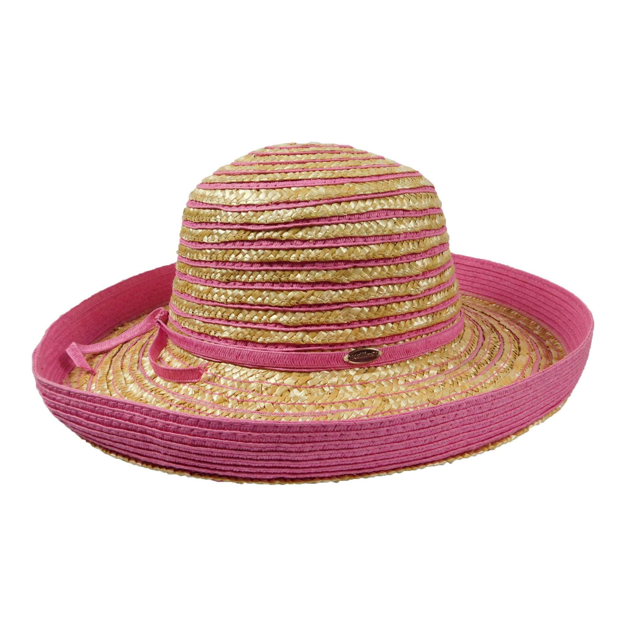 Striped Straw Kettle Brim Hat Kettle Brim Hat California Hat Company WSSR589PK Pink  