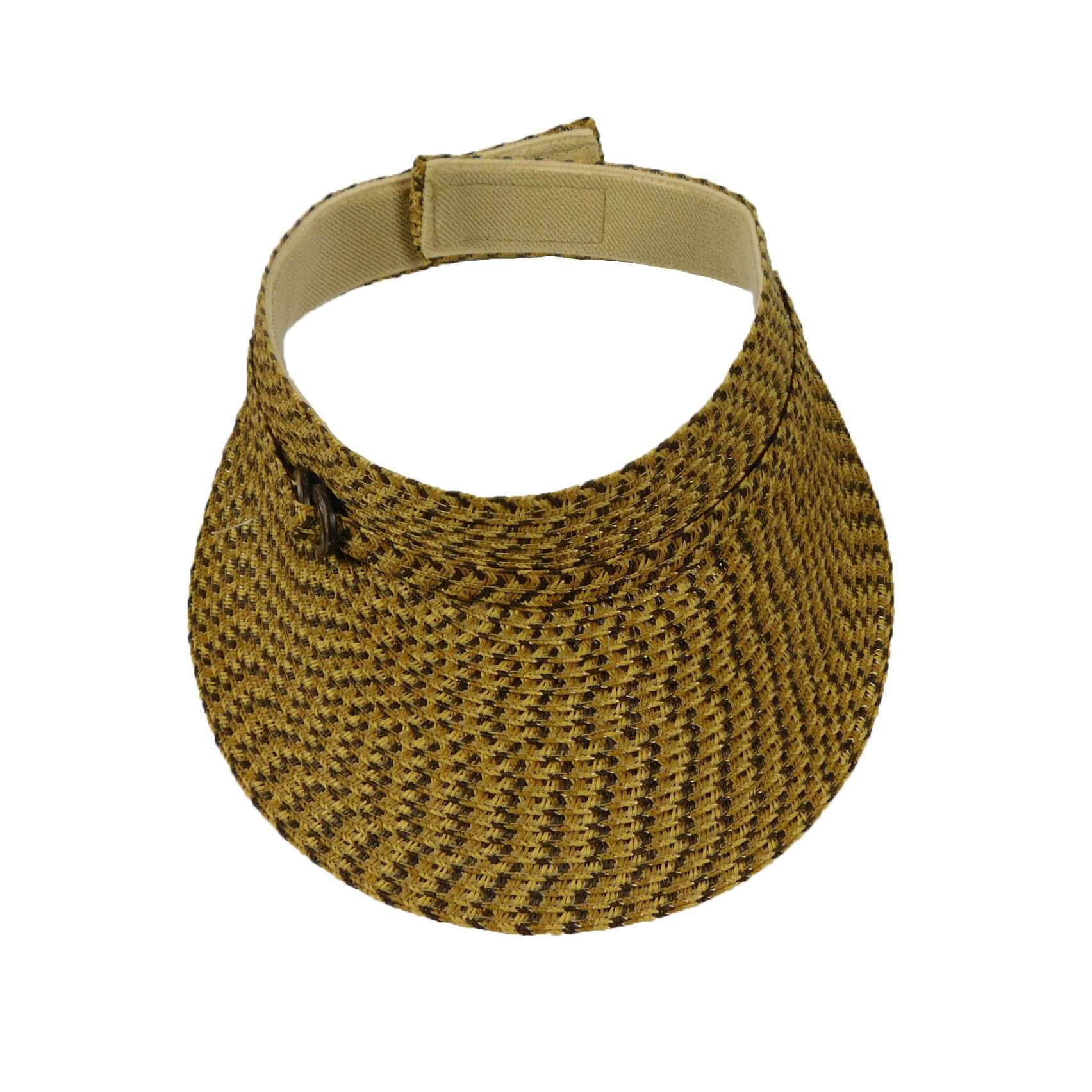 Straw Sun Visor with Belt Buckle Accent - Jeanne Simmons Accessories Visor Cap Jeanne Simmons    