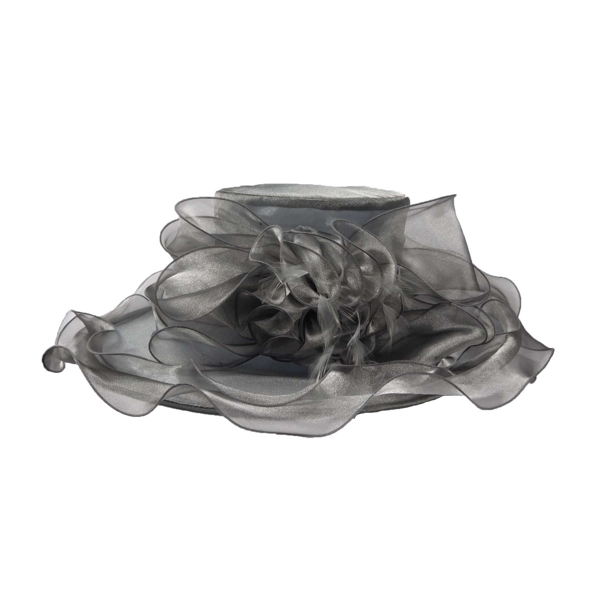 Sheer Satin Organza Hat with Ruffled Edge Dress Hat Something Special LA WSSK763SL Silver  