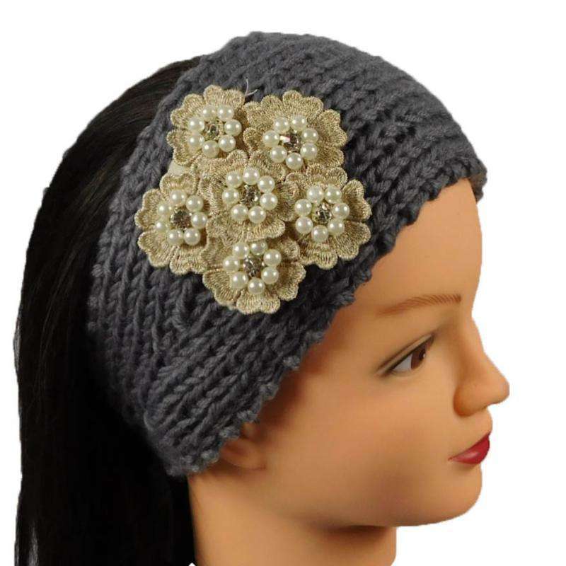 Knit Headband with Floral Embroidery Headband MOA    
