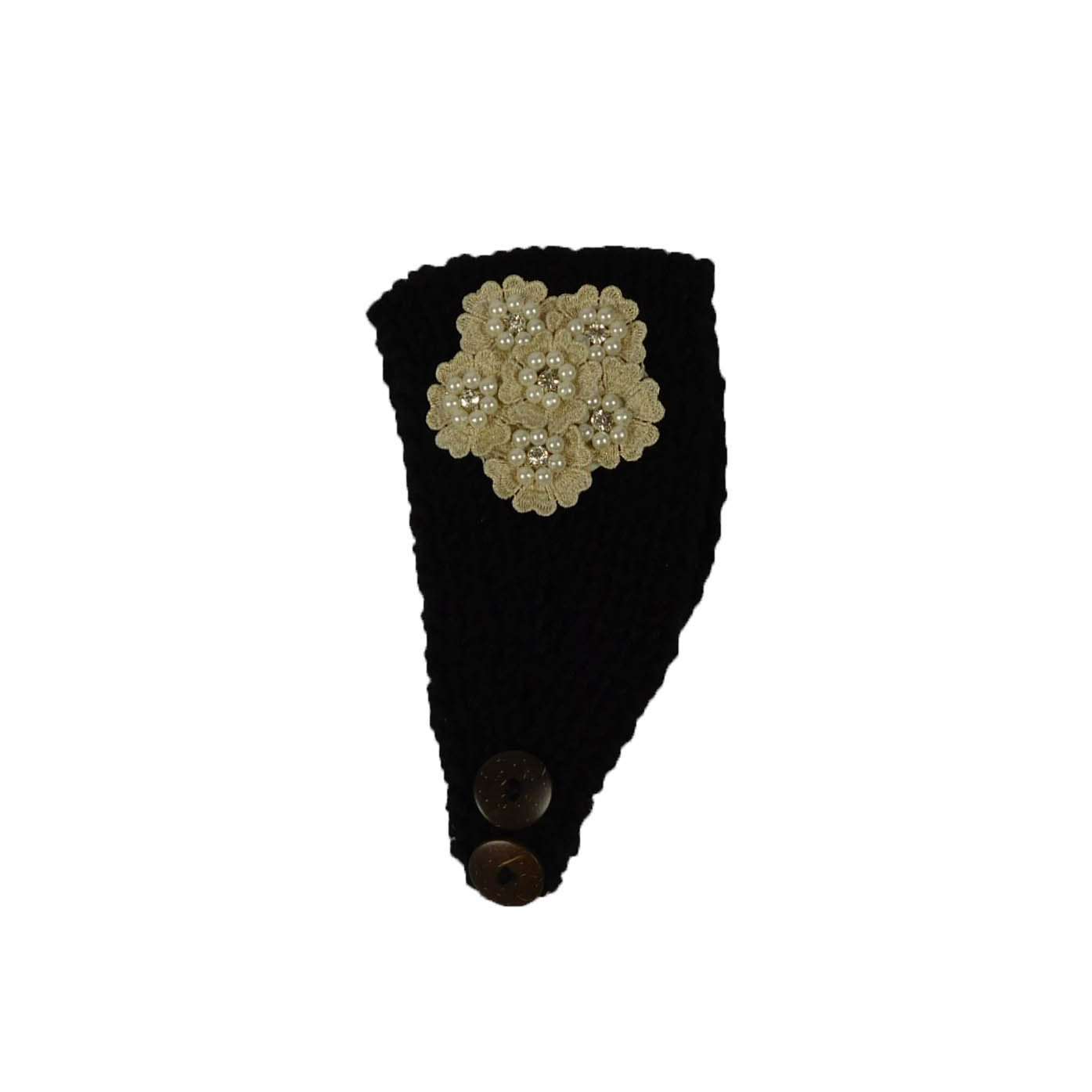 Knit Headband with Floral Embroidery Headband MOA M0020BK Black  