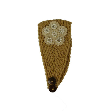 Knit Headband with Floral Embroidery Headband MOA M0020CM Camel  