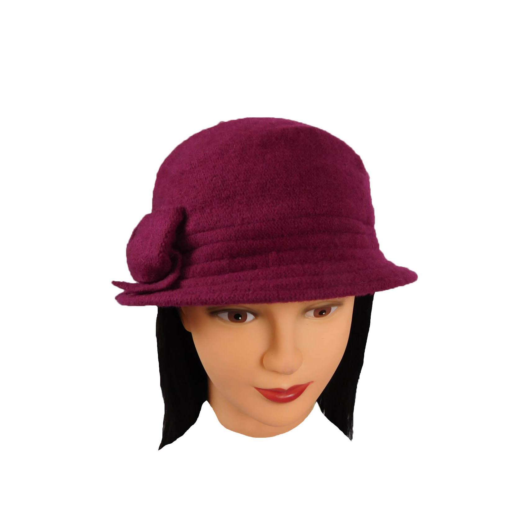Boiled Wool Fuchsia Beanie with Bow by JSA for Women Beanie Jeanne Simmons    