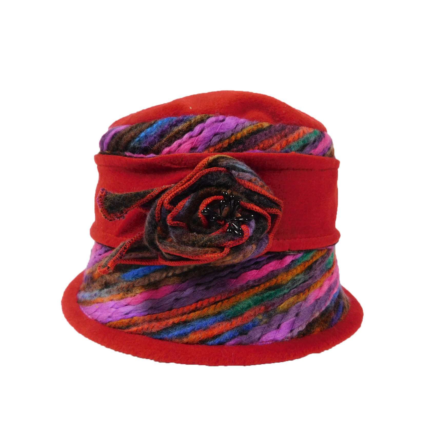 Fleece Beanie with Colorful Thread Accent by JSA for Women Beanie Jeanne Simmons js7368RD Red  