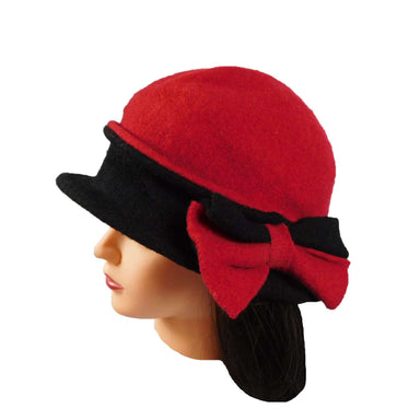 Red and Black Hat with Bow Beanie Jeanne Simmons    