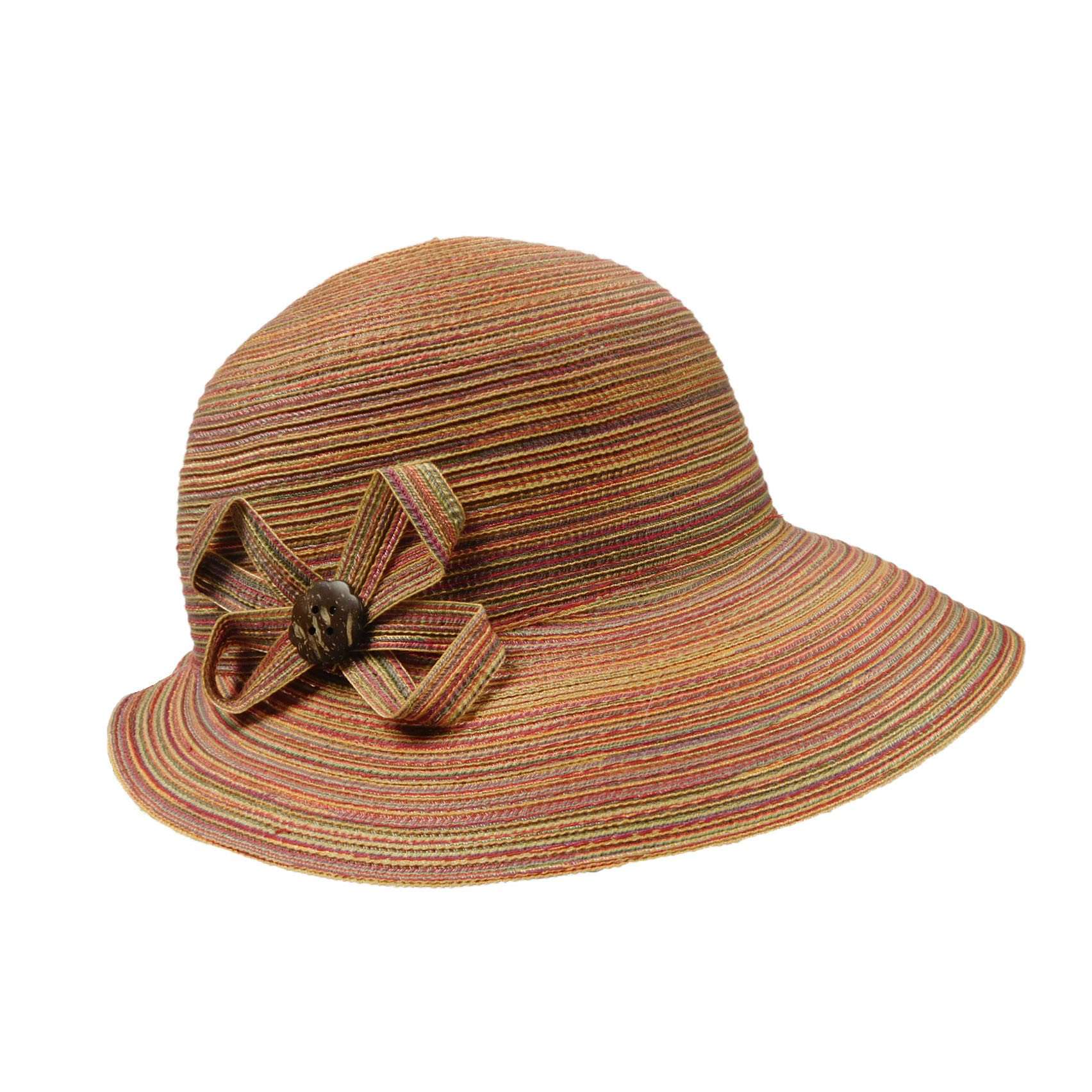 Polybraid Bonnet Cap with Button Accent - Jeanne Simmons Hats Facesaver Hat Jeanne Simmons js8495SS Sunset Medium (57 cm) 