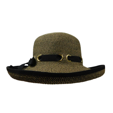 Elegant Kettle Brim with Looped Ribbon Band Kettle Brim Hat Jeanne Simmons Accessories js8339BK Black tweed