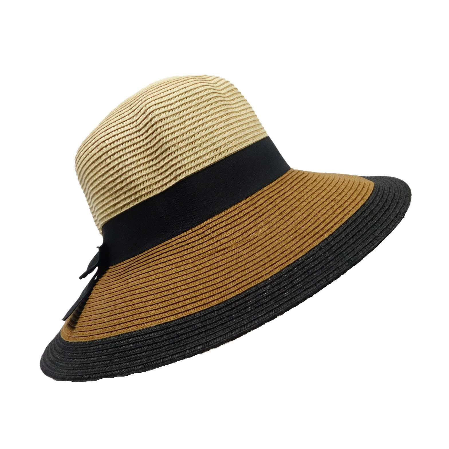 Three Tone Straw Floppy Hat, Floppy Hat - SetarTrading Hats 
