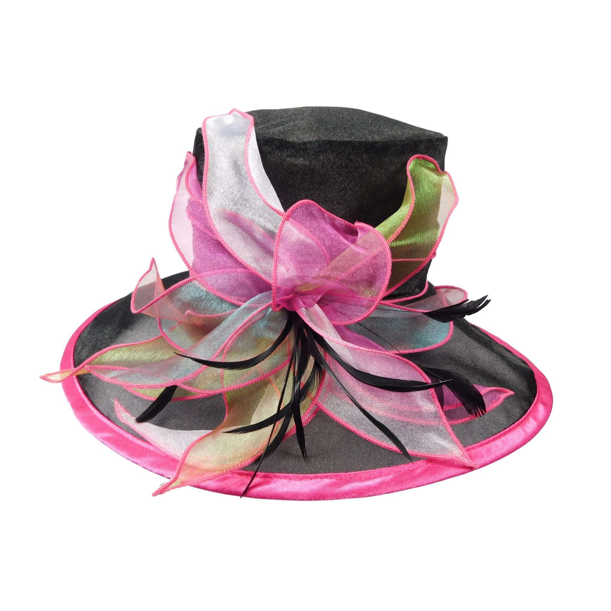 Organza Hat with Fuchsia Trim - Jeanne Simmons Hats Dress Hat Jeanne Simmons js6444bk Black  