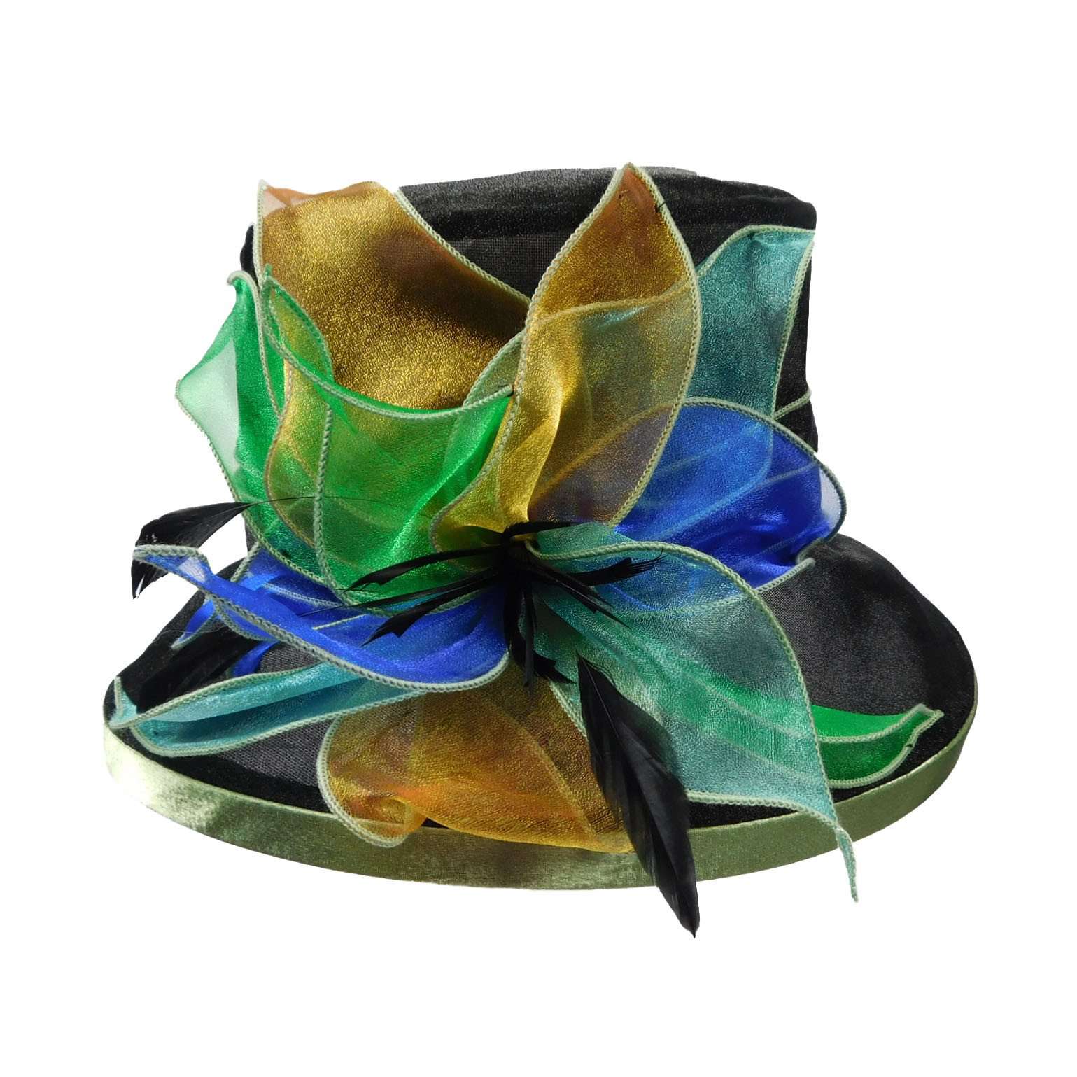 Black Organza Hat with Green Satin Trim - Jeanne Simmons Hats Dress Hat Jeanne Simmons JS6446 Black  