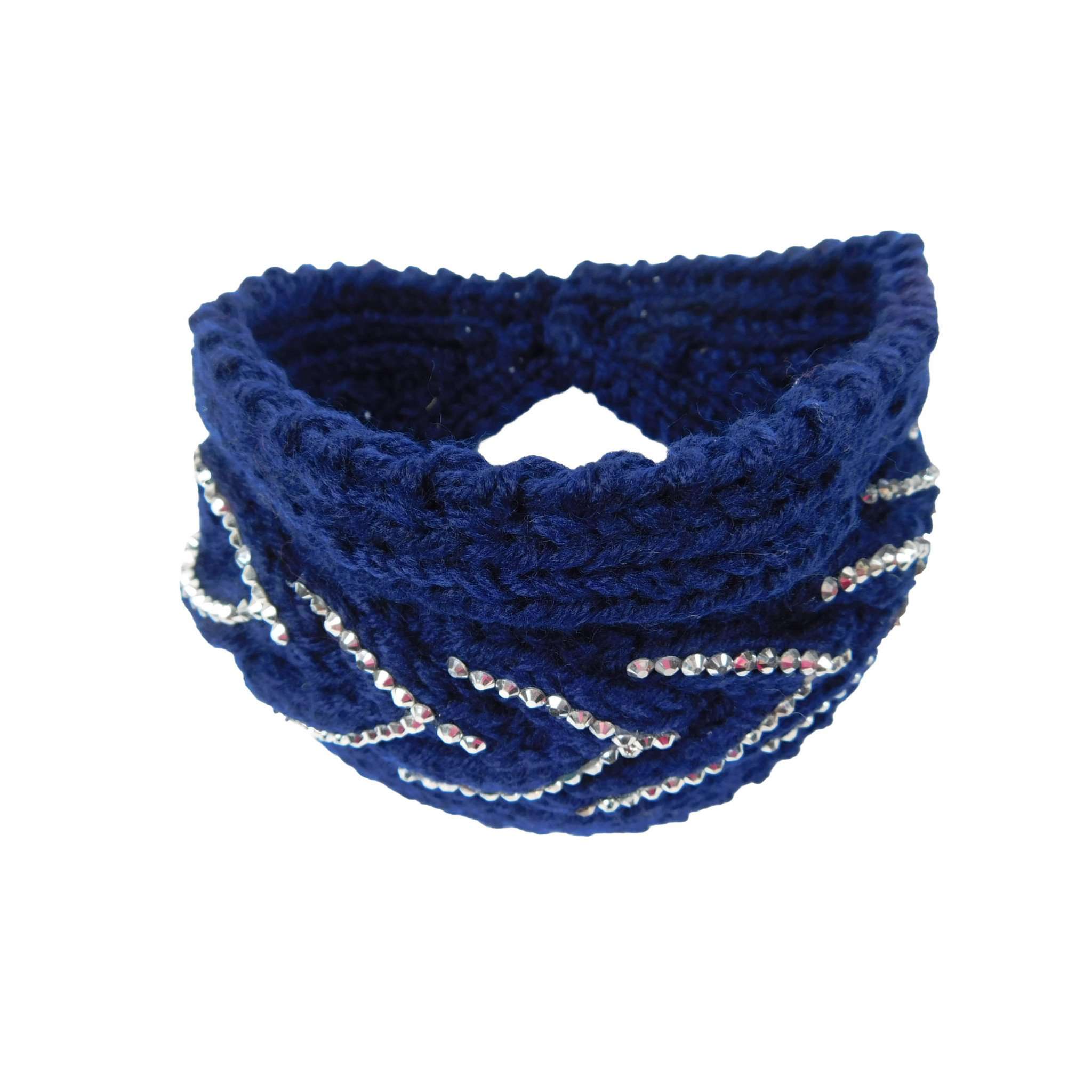 Knit Earwarmer Headband with Rhinestone Detail Headband Ori M0022BL Blue  