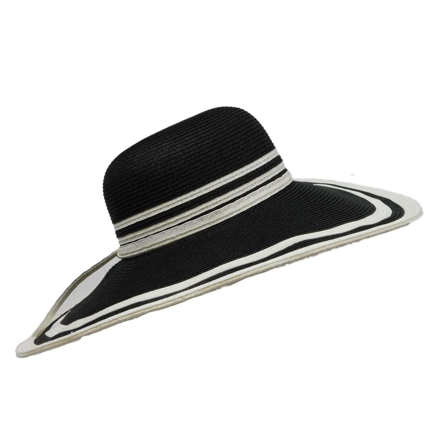 Black and White Straw Wide Brim Sun Hat, Wide Brim Sun Hat - SetarTrading Hats 