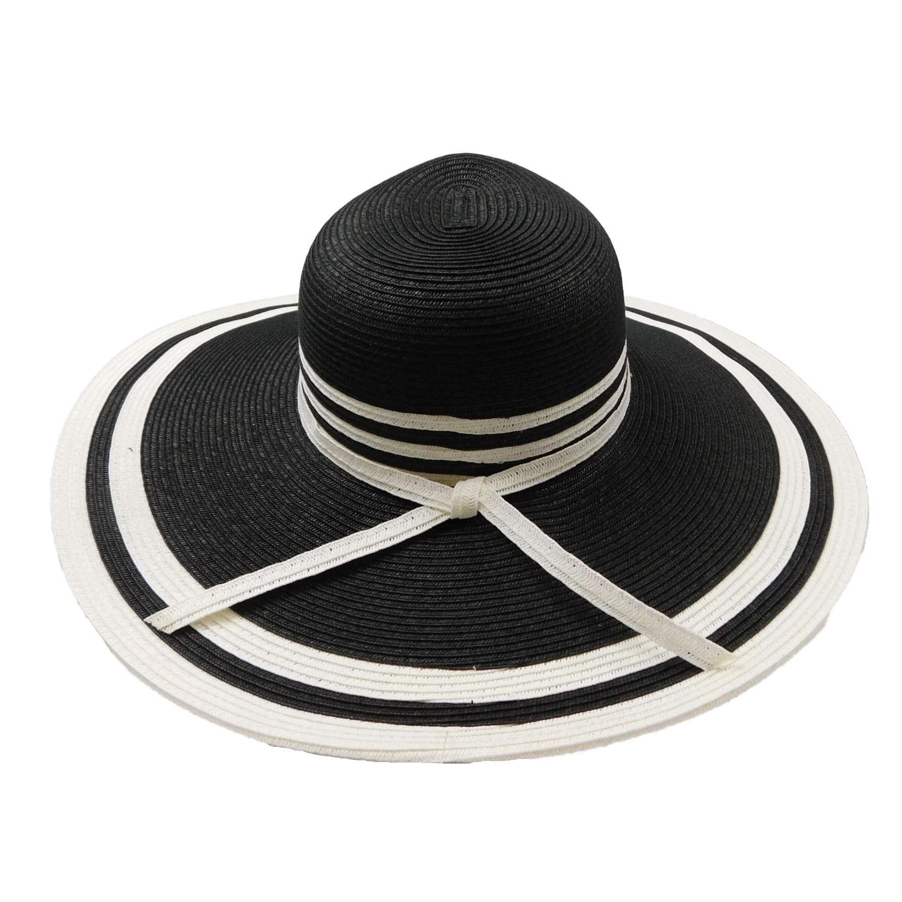 Black and White Straw Wide Brim Sun Hat Wide Brim Sun Hat Mentone Beach MSPS631BK Black  