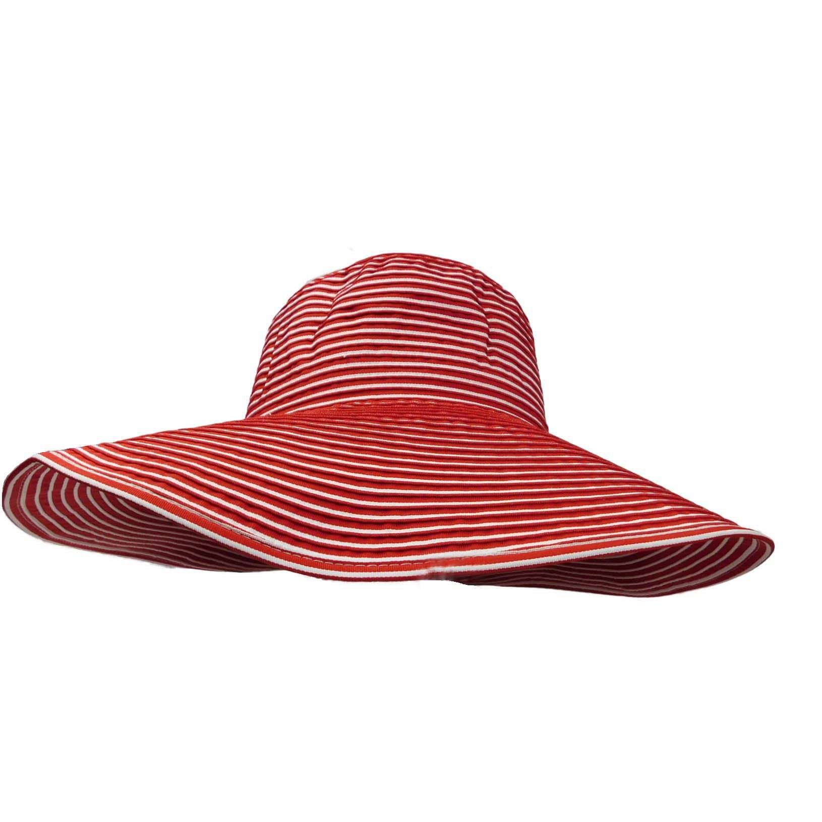 Striped Large Brim Sun Hat - Scala Hats Floppy Hat Scala Hats WSlc710RD Red  