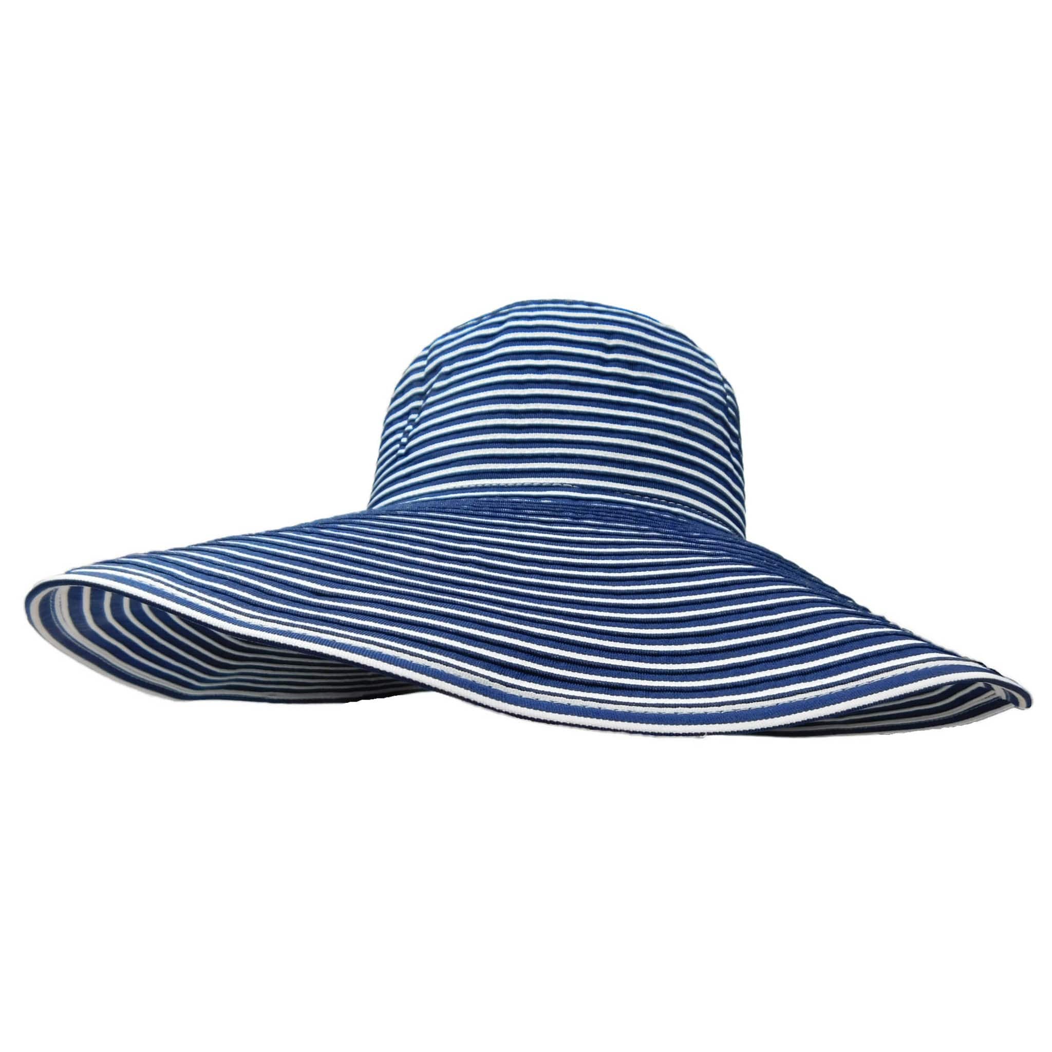 Striped Large Brim Sun Hat - Scala Hats Floppy Hat Scala Hats WSlc710NV Navy  