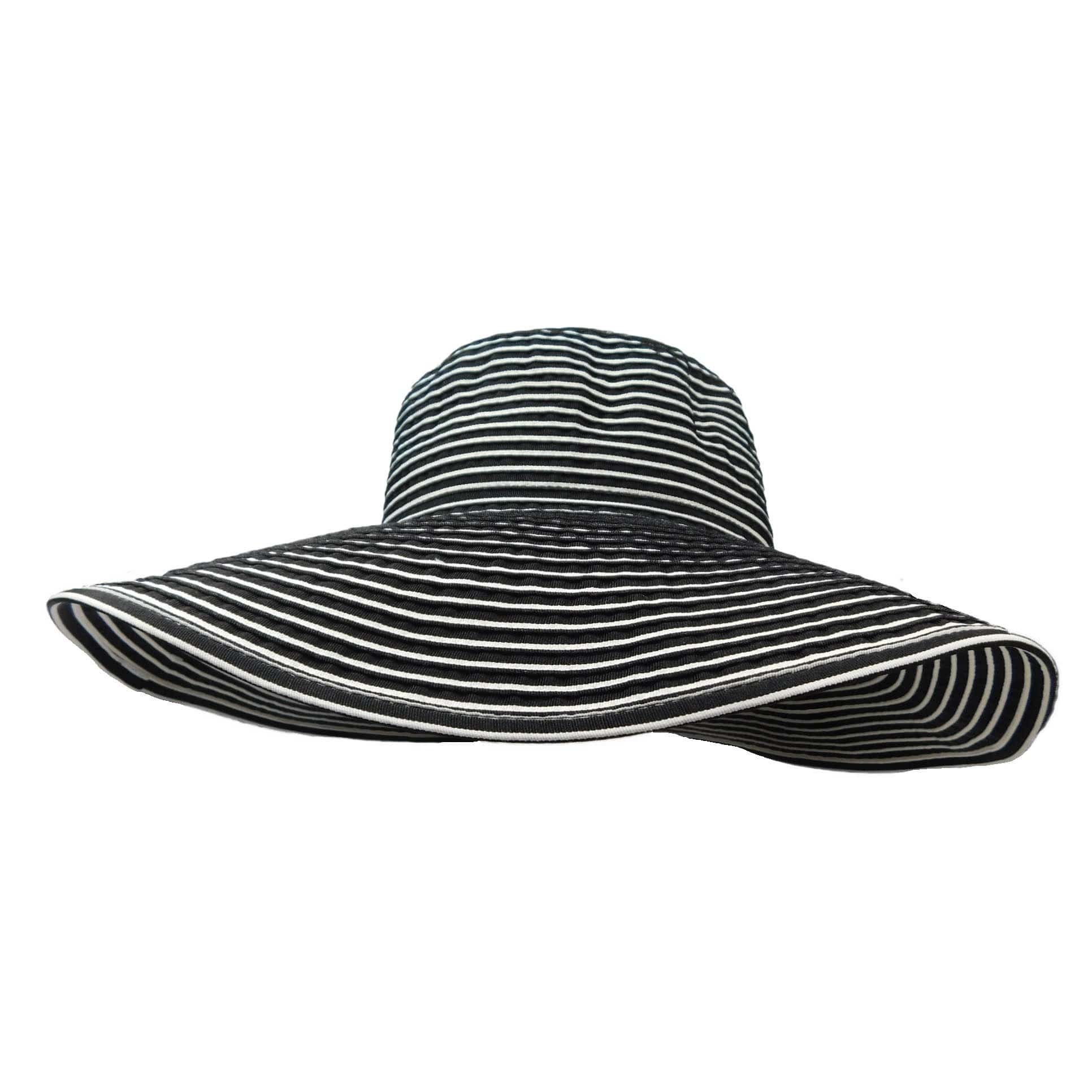 Striped Large Brim Sun Hat - Scala Hats Floppy Hat Scala Hats WSlc710BK Black  