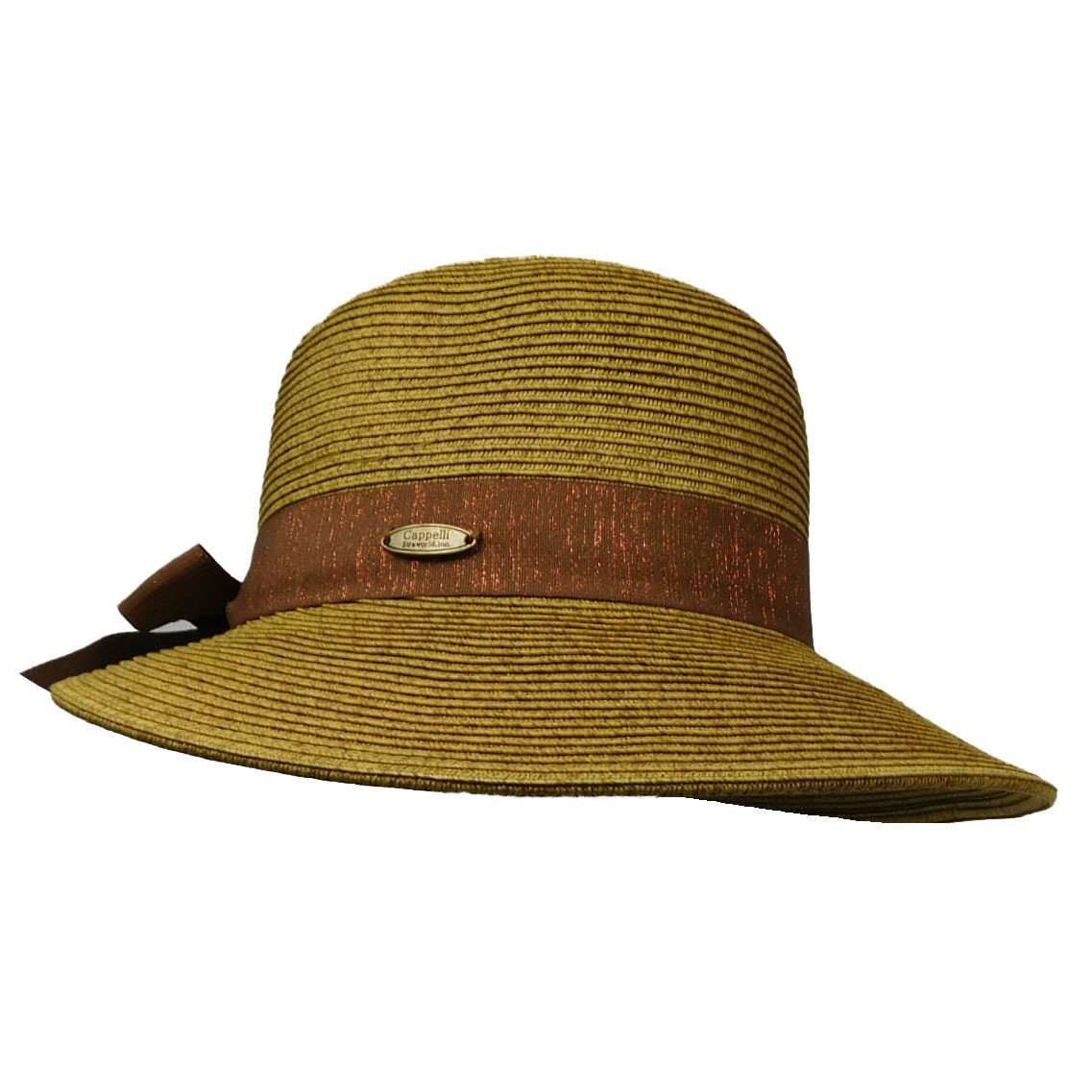 Sun Hat with Iridescent Ribbon Band by Cappelli Straworld Wide Brim Hat Cappelli Straworld WSPS641BN Brown  