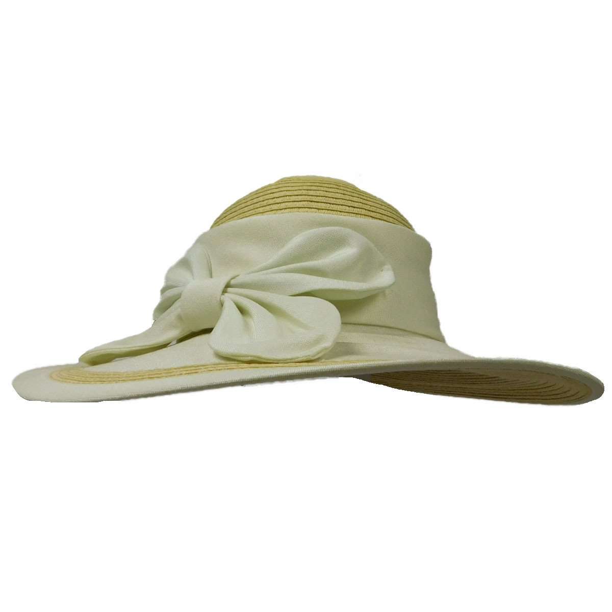 Elegant Summer Hat with Large Linen Bow - Callanan Hats Wide Brim Hat Callanan Hats CM175ec Ecru Medium (57 cm) 