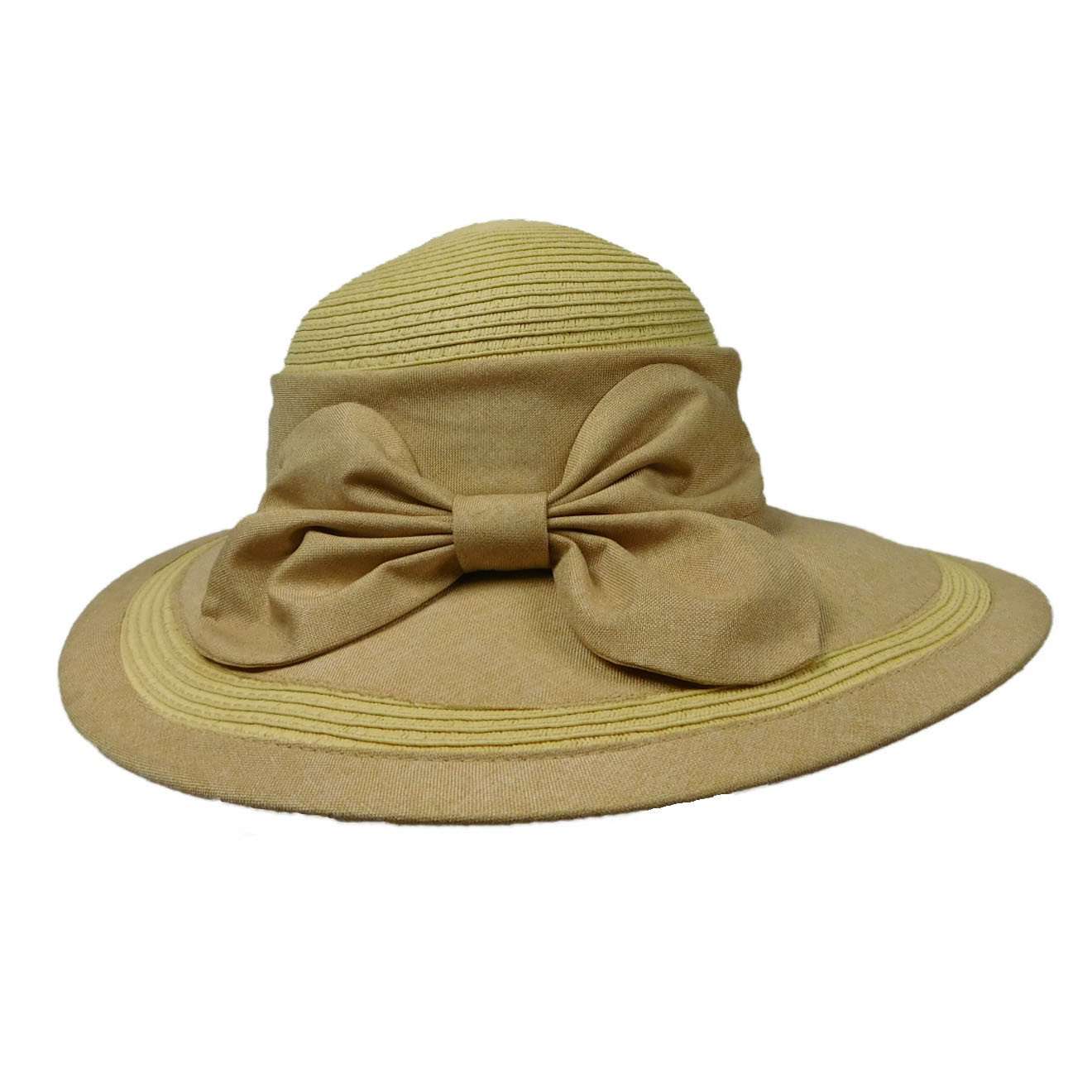 Elegant Summer Hat with Large Linen Bow - Callanan Hats Wide Brim Hat Callanan Hats WSPS646TE Tea Medium (57 cm) 