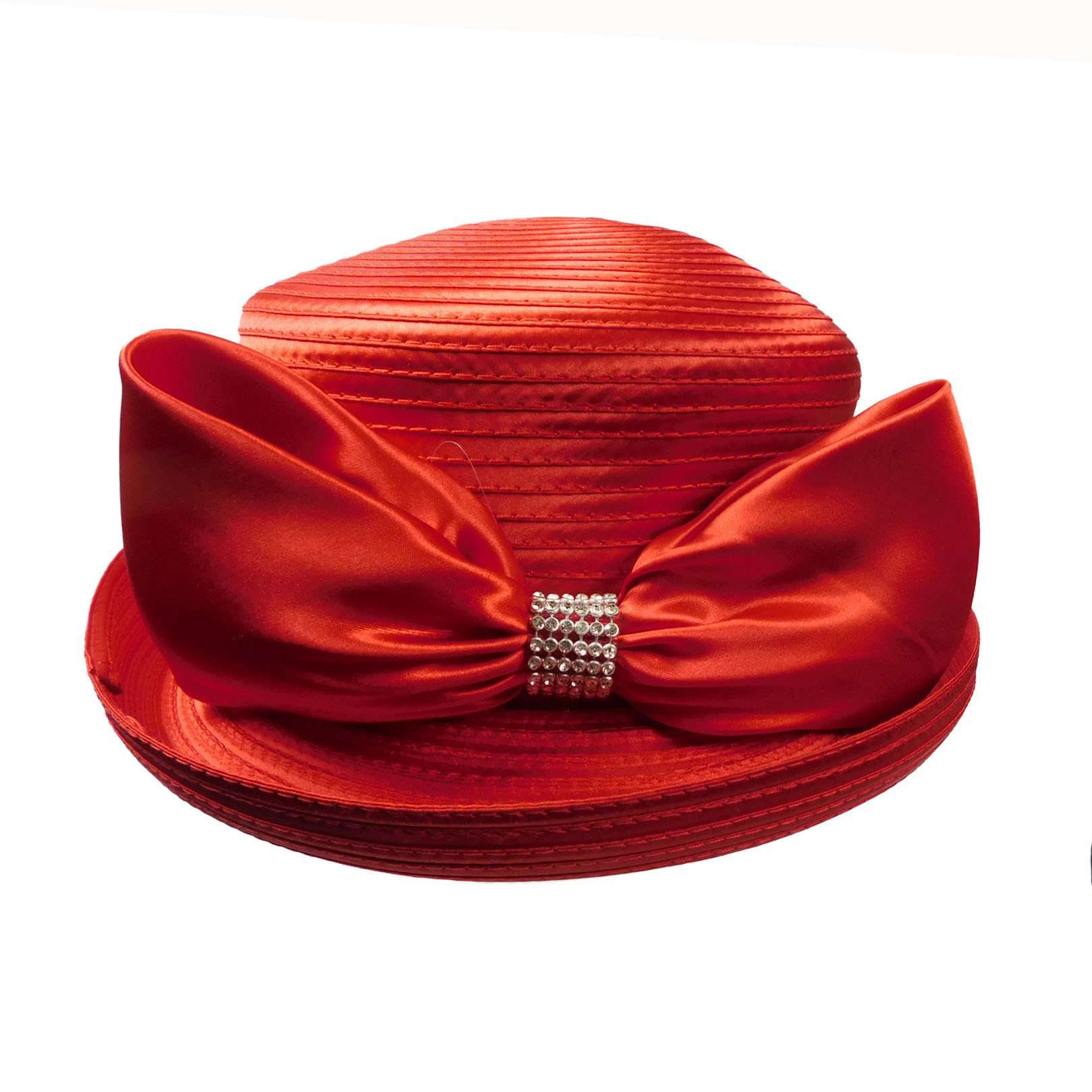 Satin Braid Bowler Style Church Hat with Bow and Rhinestone Loop Dress Hat Something Special LA WWSR802RD Red  