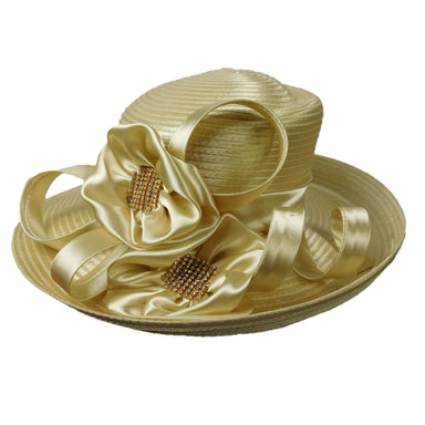 Asymmetric Satin Braid Dress Hat with Satin Flowers Dress Hat Something Special LA WWSR805SP Champagne  