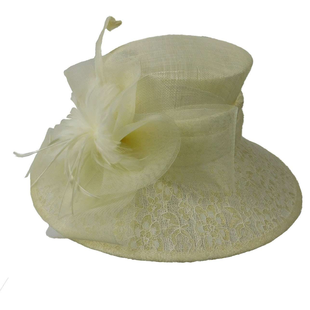 Sinamay Derby Hat with Lace Brim Dress Hat Something Special LA WSSY766IV Ivory  