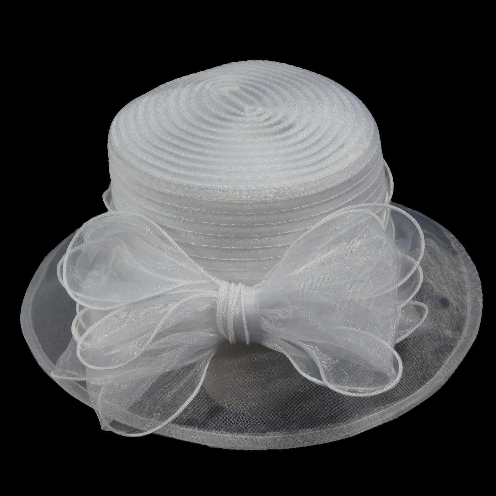 Organza Hat with Large Bow Dress Hat Something Special LA WSSK781WH White  