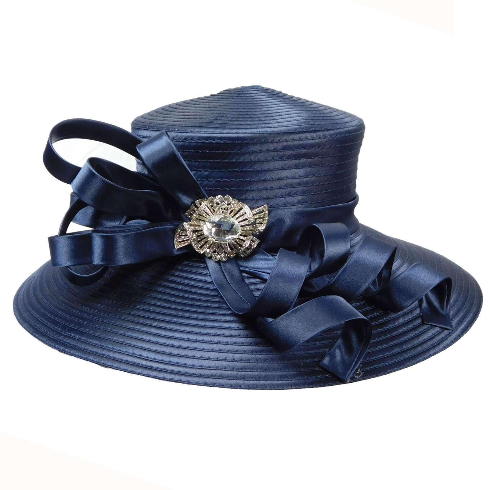 Large Brim Satin Braid Dress Hat Dress Hat Something Special LA WWSR801NV Navy  