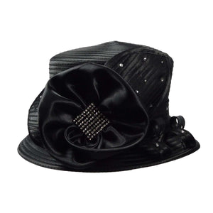 Rhinestone Embellished Looped Bow Satin Braid Luxury Hat main image 1