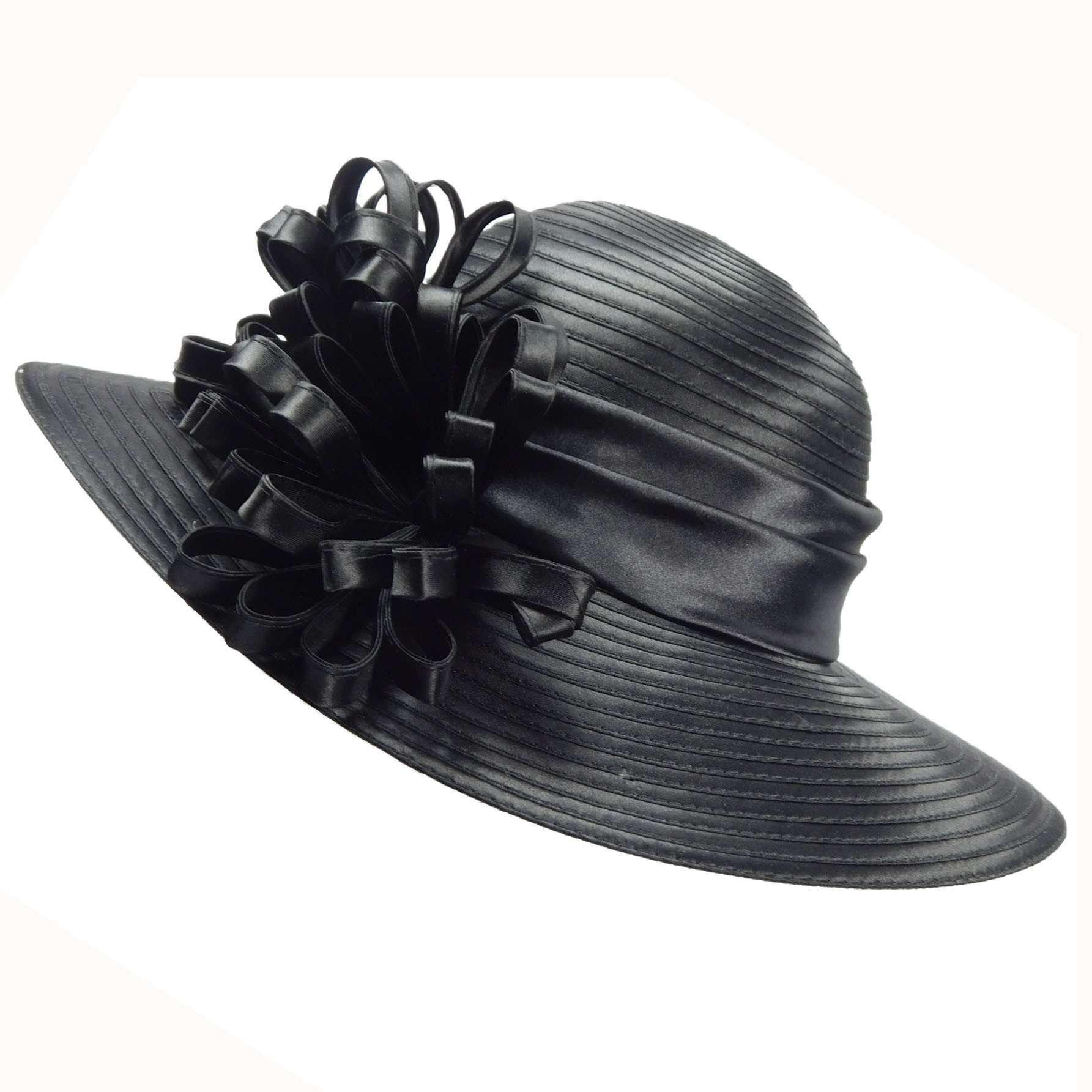 Satin Braid Dress Hat with Loopy Floral Accent Dress Hat Something Special LA WWSR804BK Black  