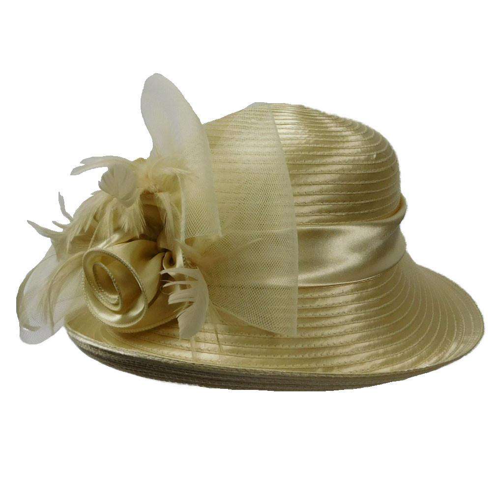 Satin Braid Dress Hat with Rose and Feathers Dress Hat Something Special LA    
